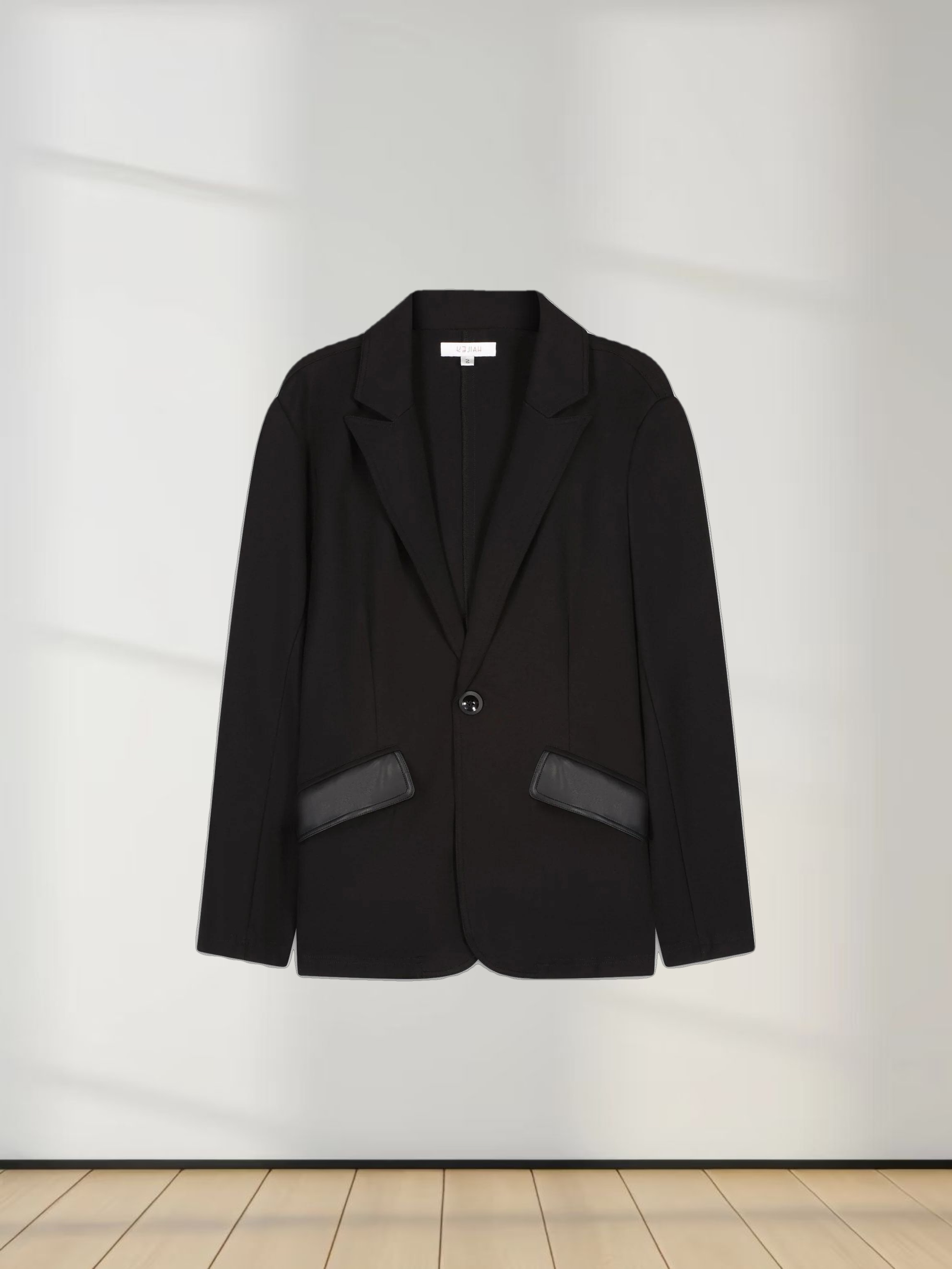 Leather Pocket Blazer-Black