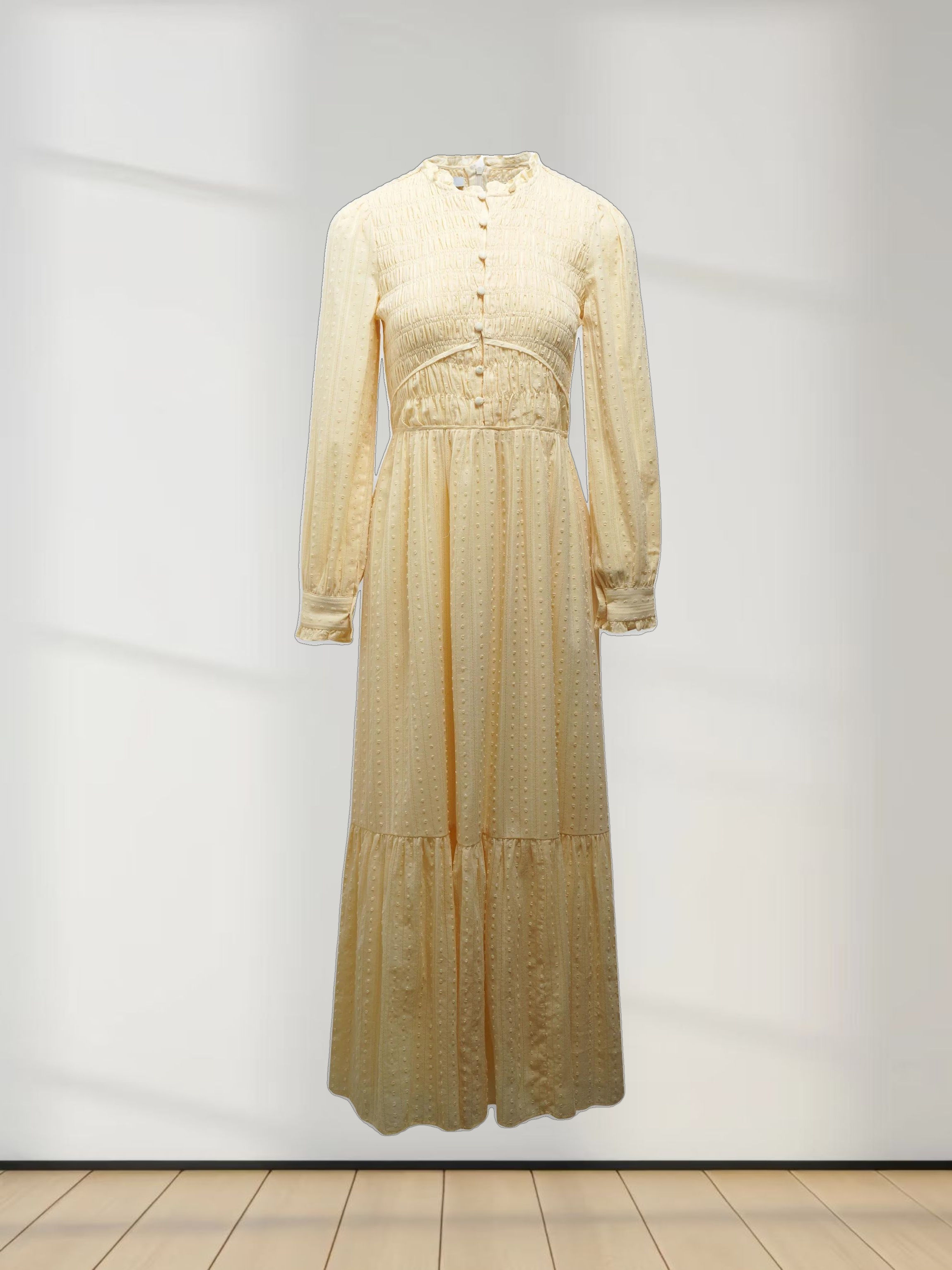 Swiss Dot Ruched Top Dress-Cream