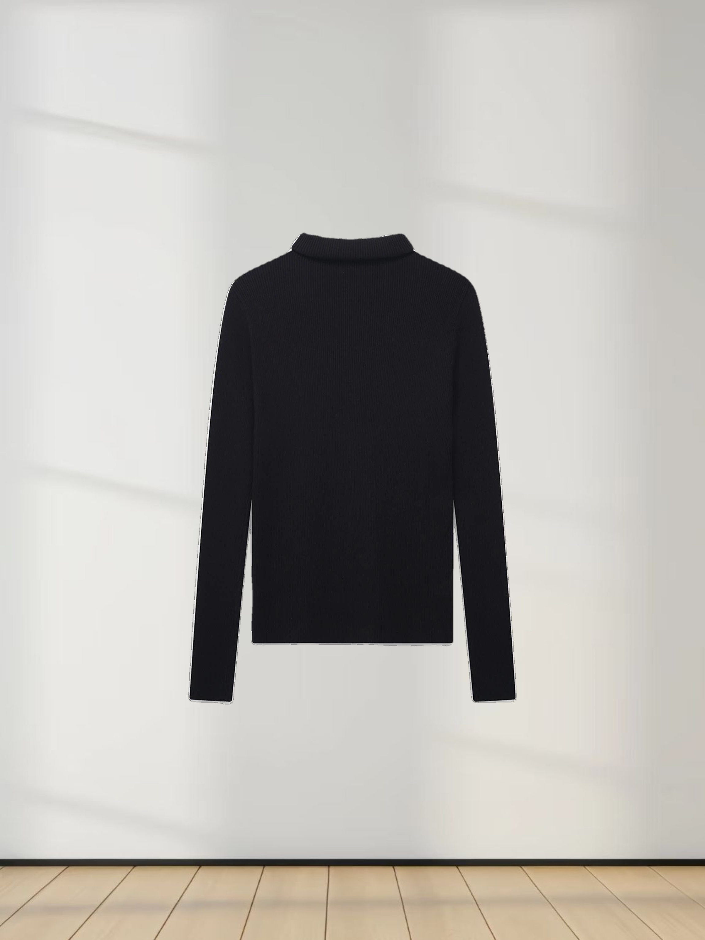 Knit Ribbed Turtleneck-Black