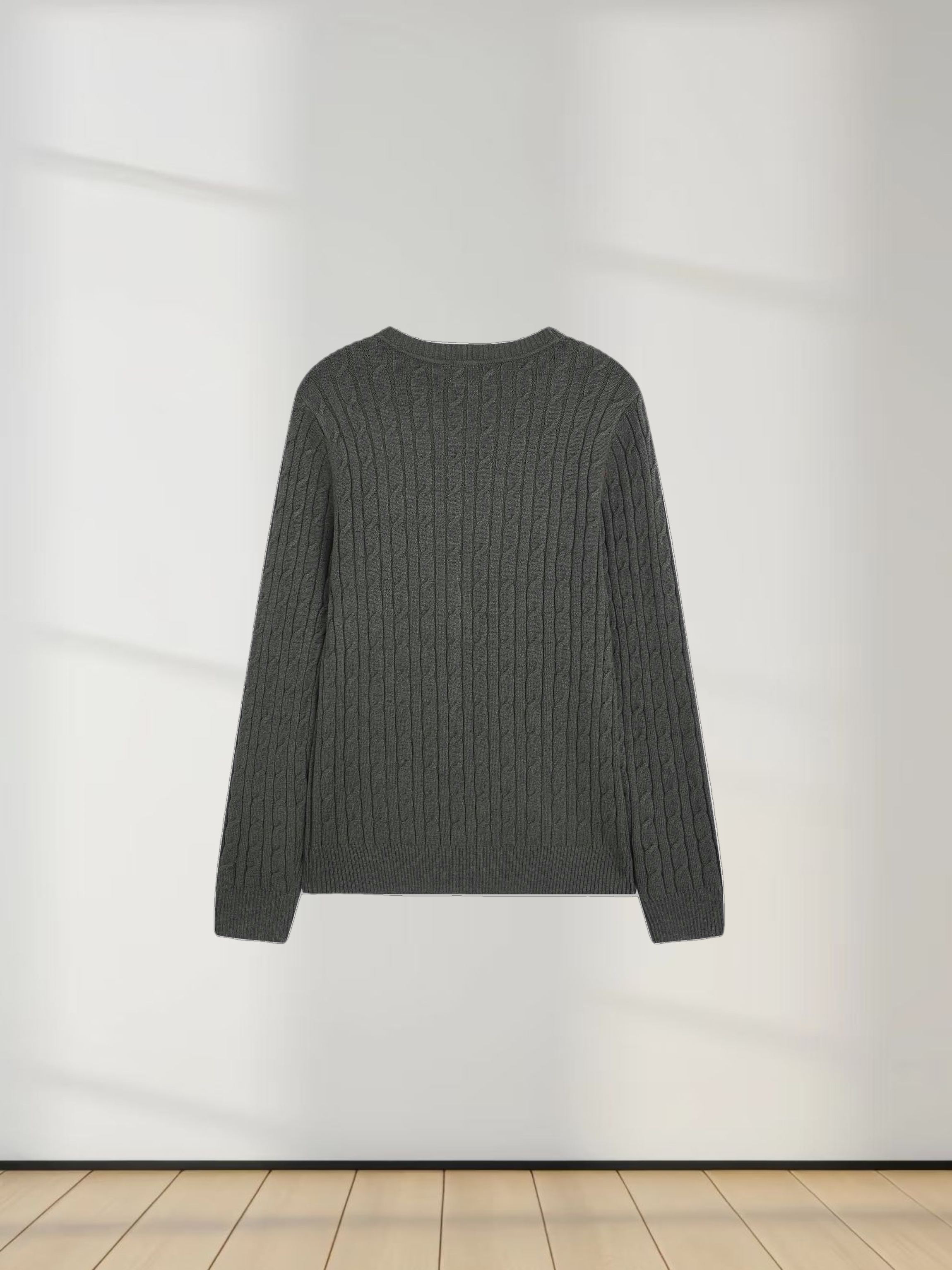 Knit Cable Sweater-Heathered Olive/Blue