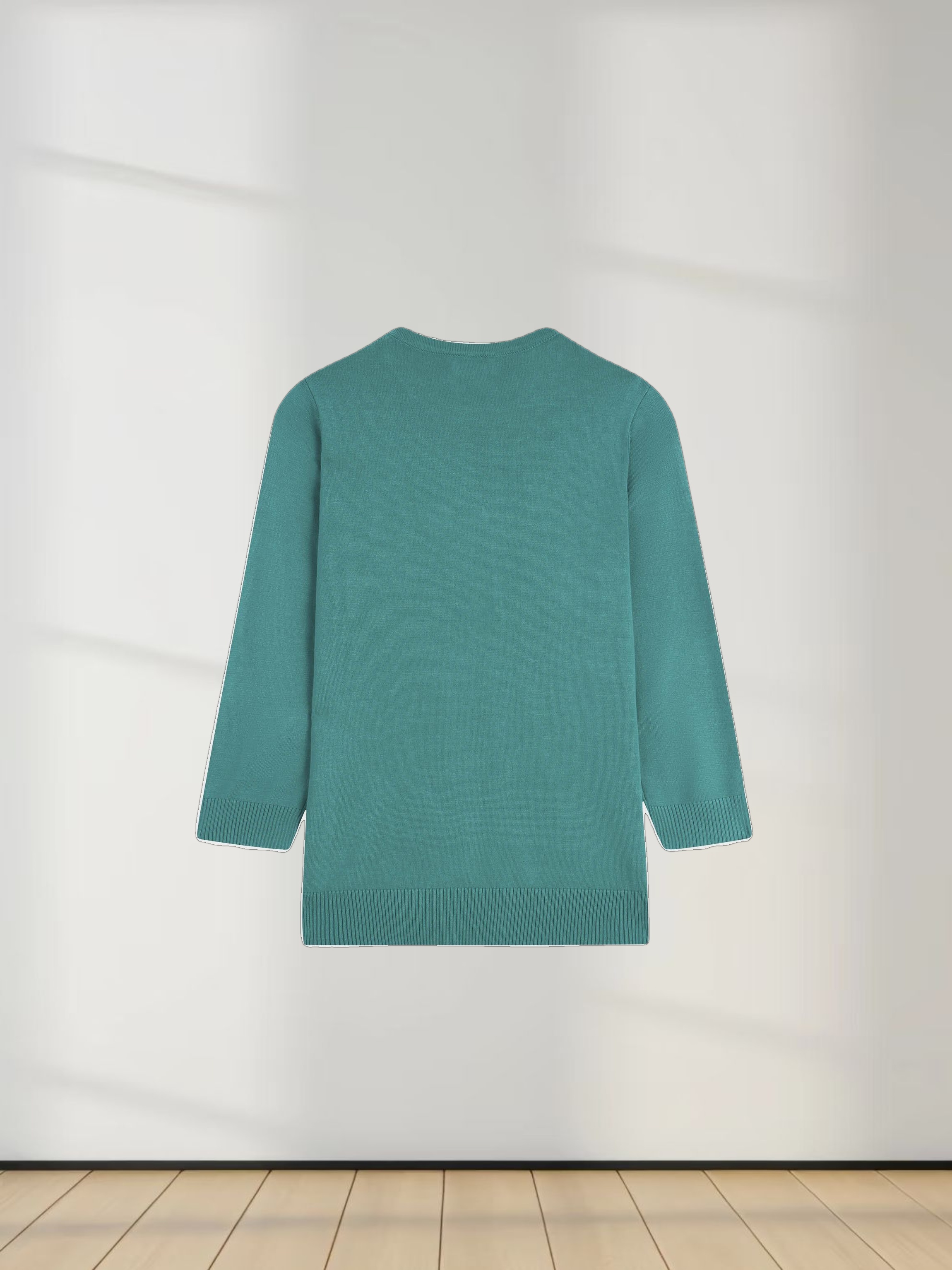Basic Crew Sweater 3Q-Turquoise