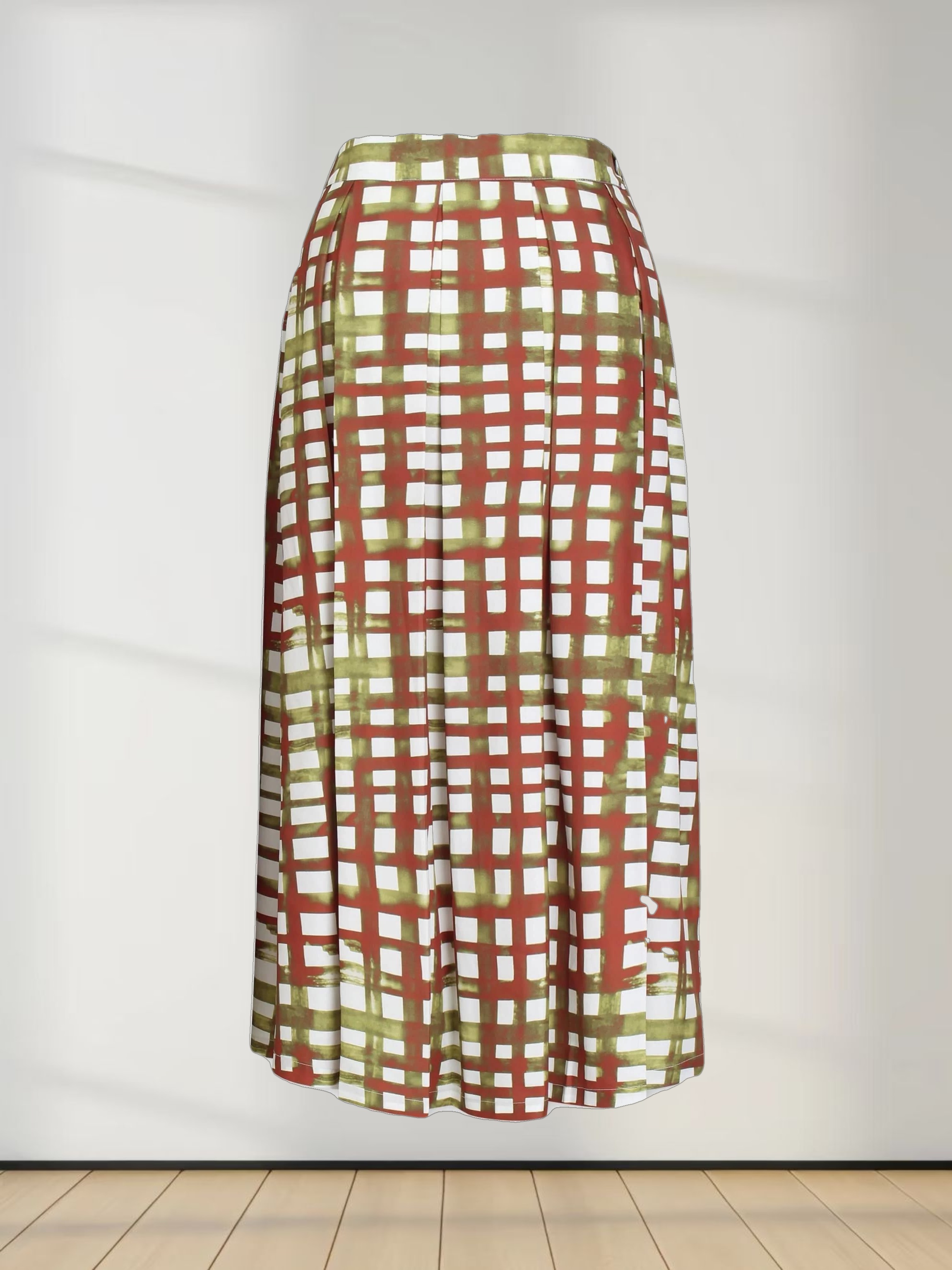 Box Pleat Skirt-Ombre Plaid