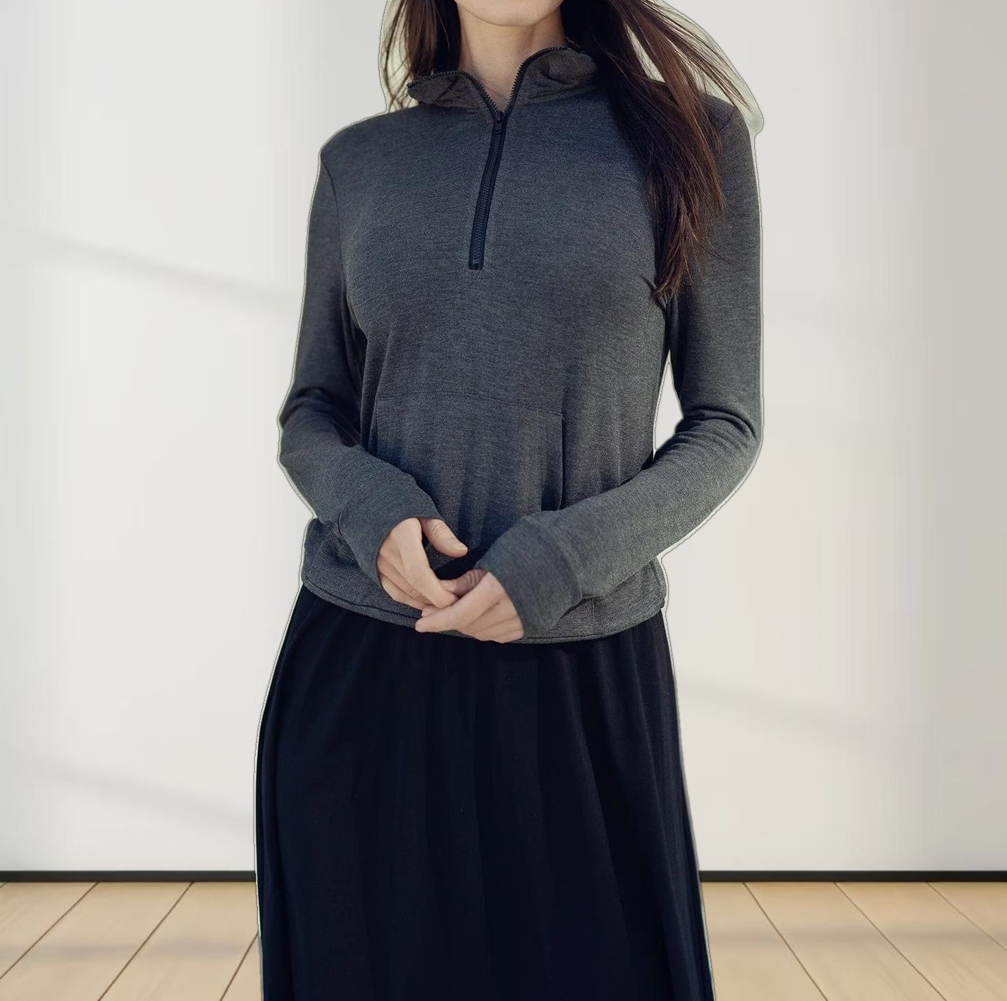 SIGNATURE ZIP TEE-CHARCOAL GREY