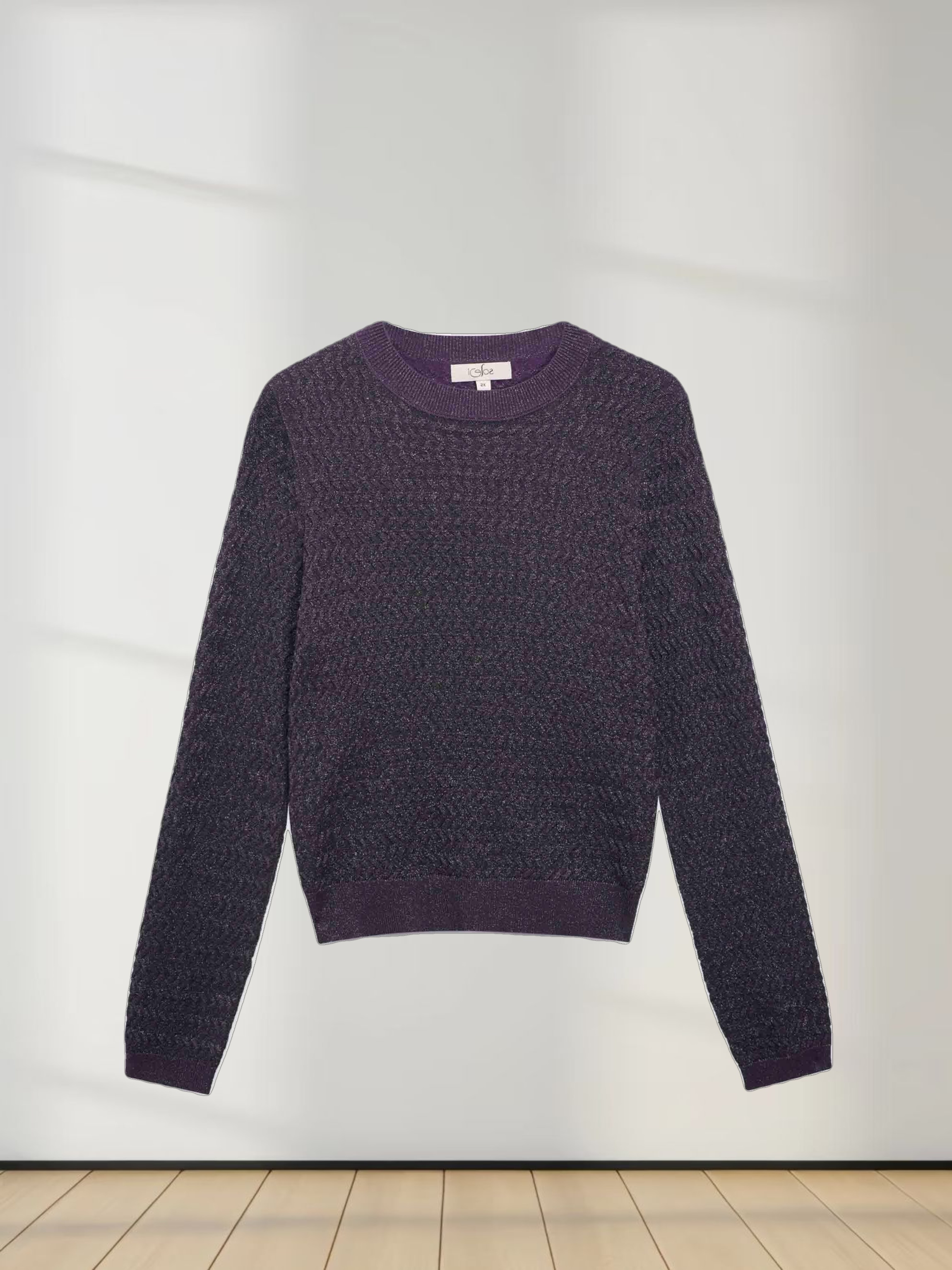 Textured Lurex Crew Sweater-Wine