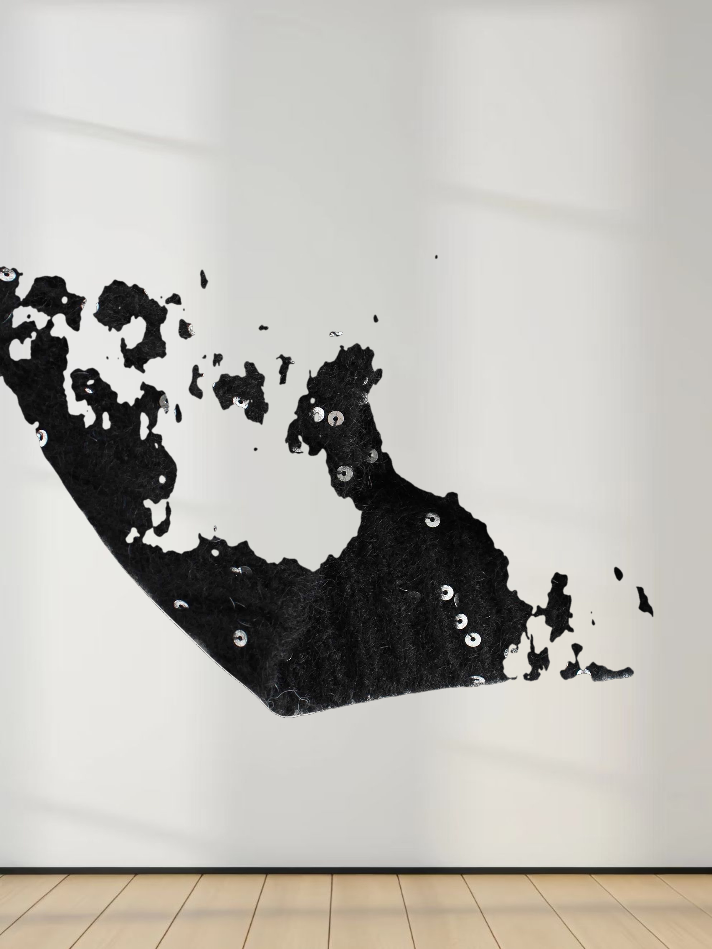 Open Crochet Knit Sequin Sweater-Black