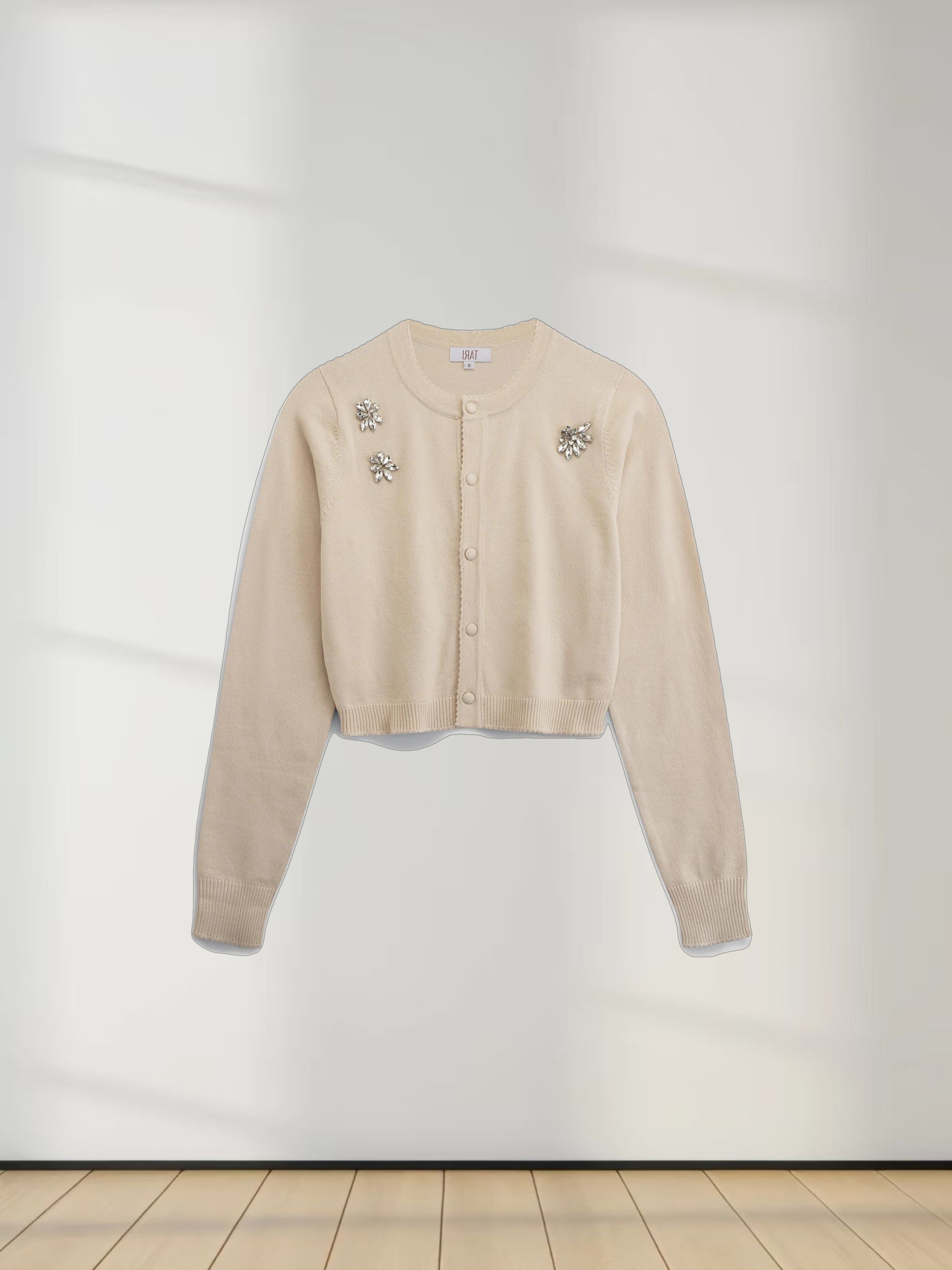 Embellished Cluster Crop Cardigan-Vanilla