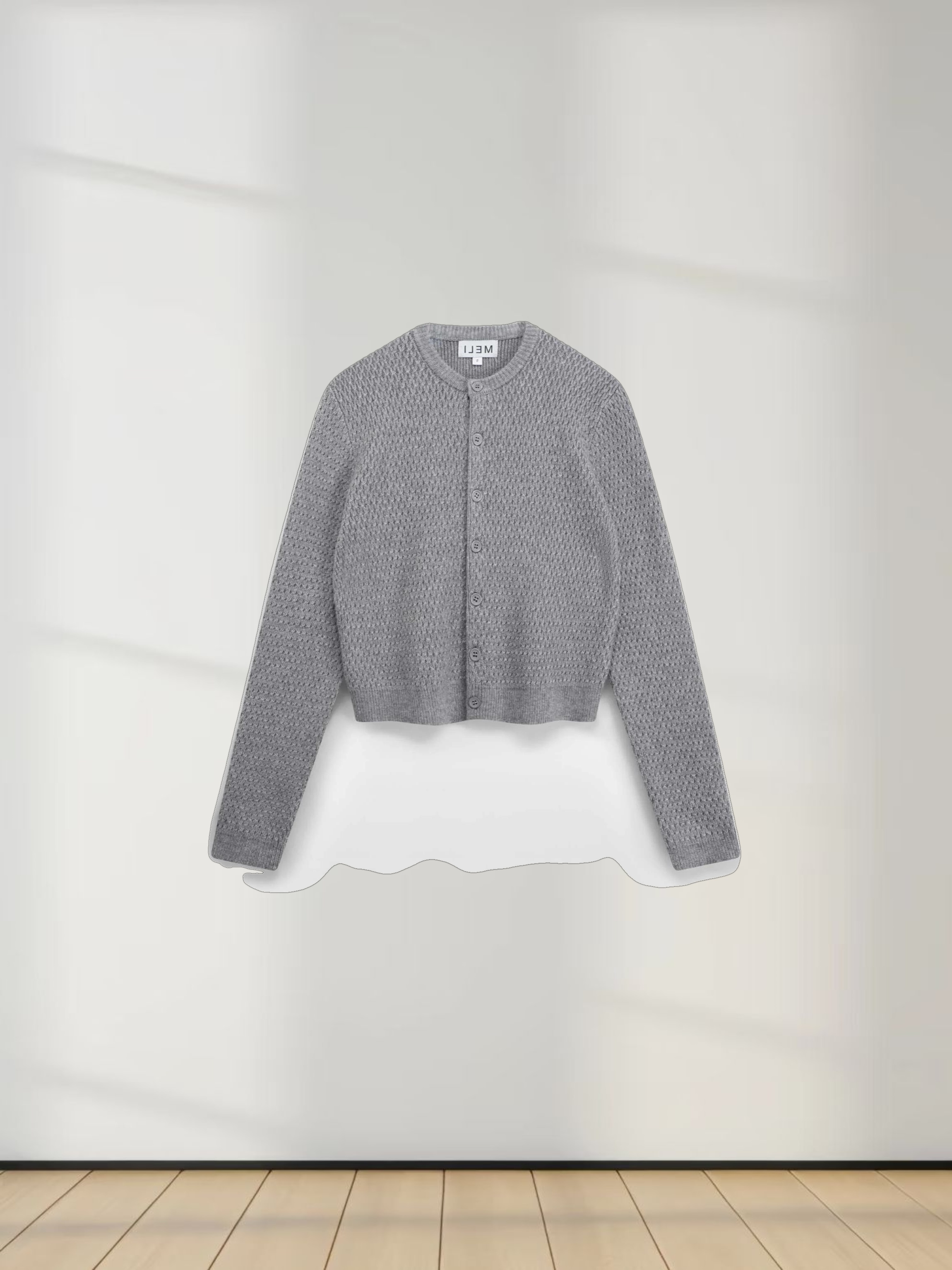 Textured Crew Cardigan-Grey