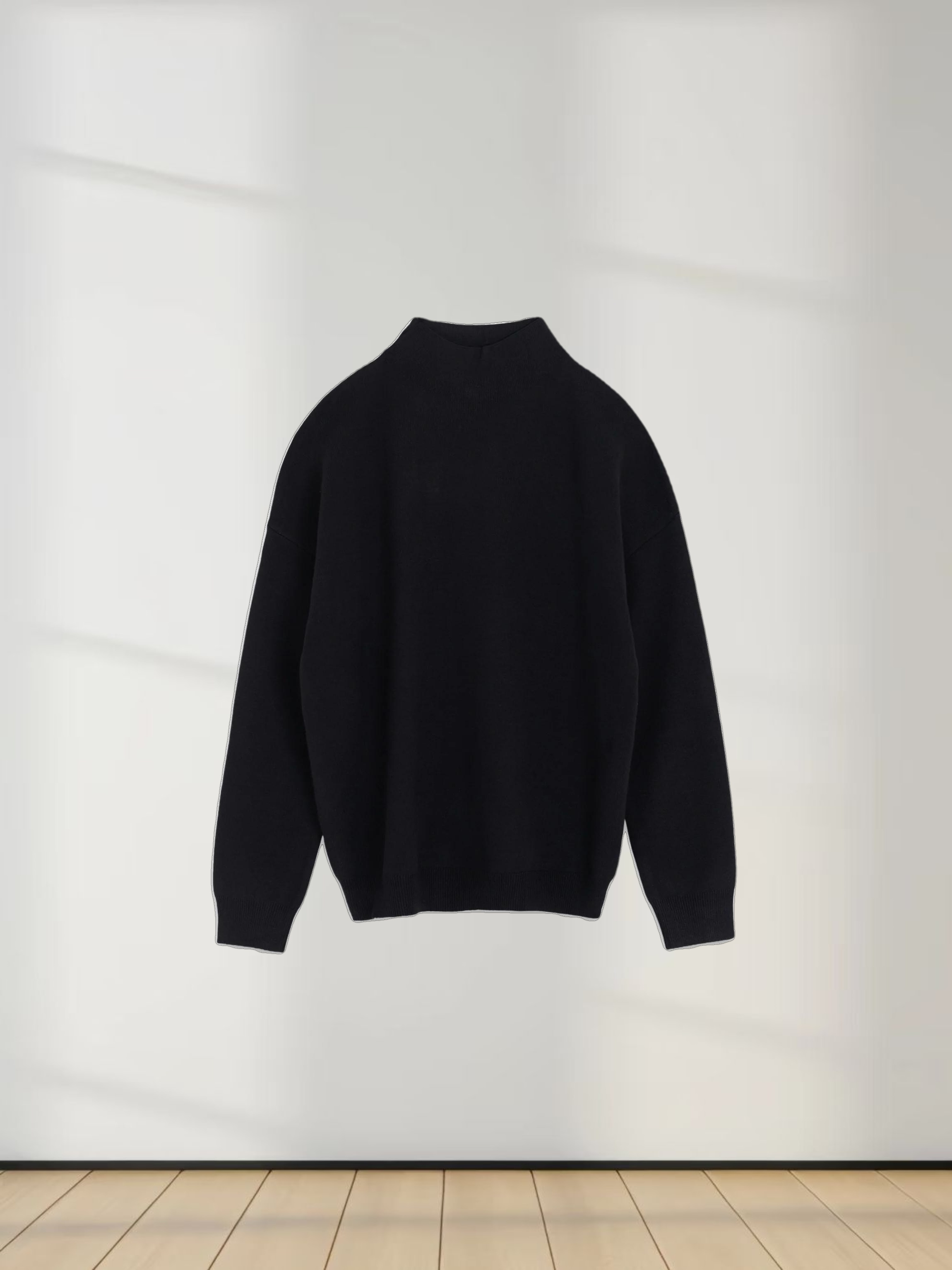 Mock Neck Thin Knit Sweater-Black