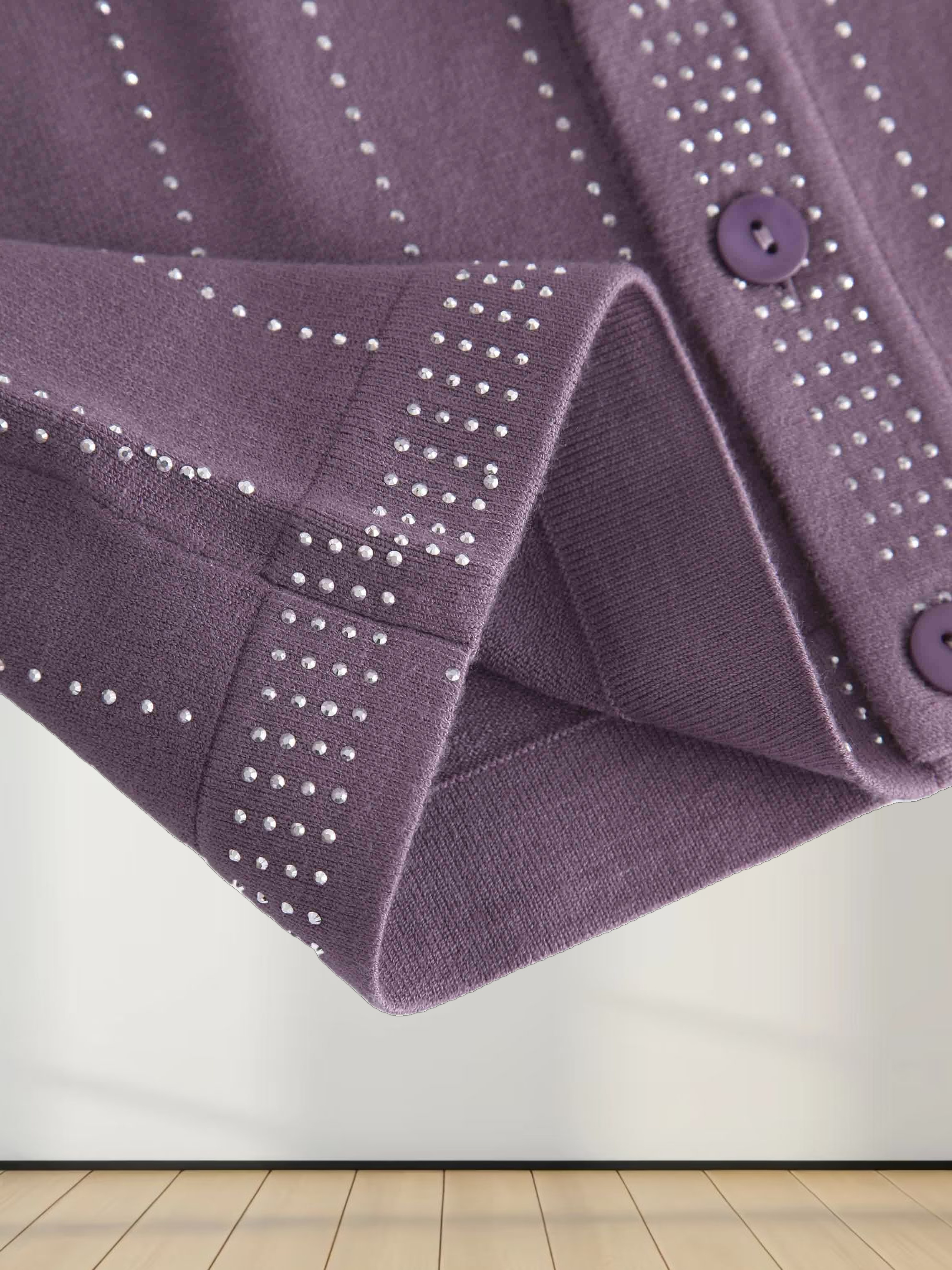 Crystal Pinstripe Crew Cardigan-Purple