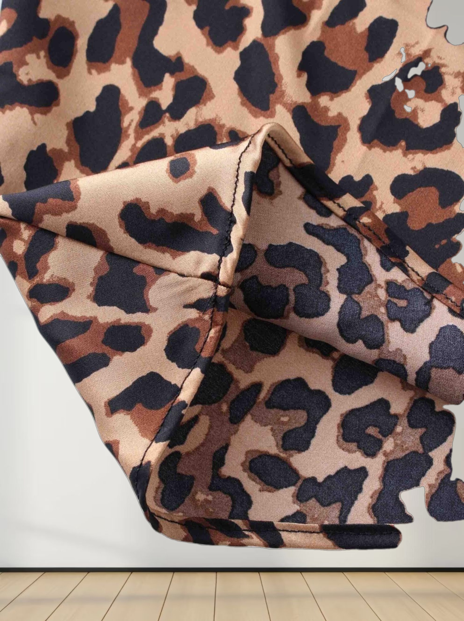 Printed Satin Slip Skirt-Brown Leopard