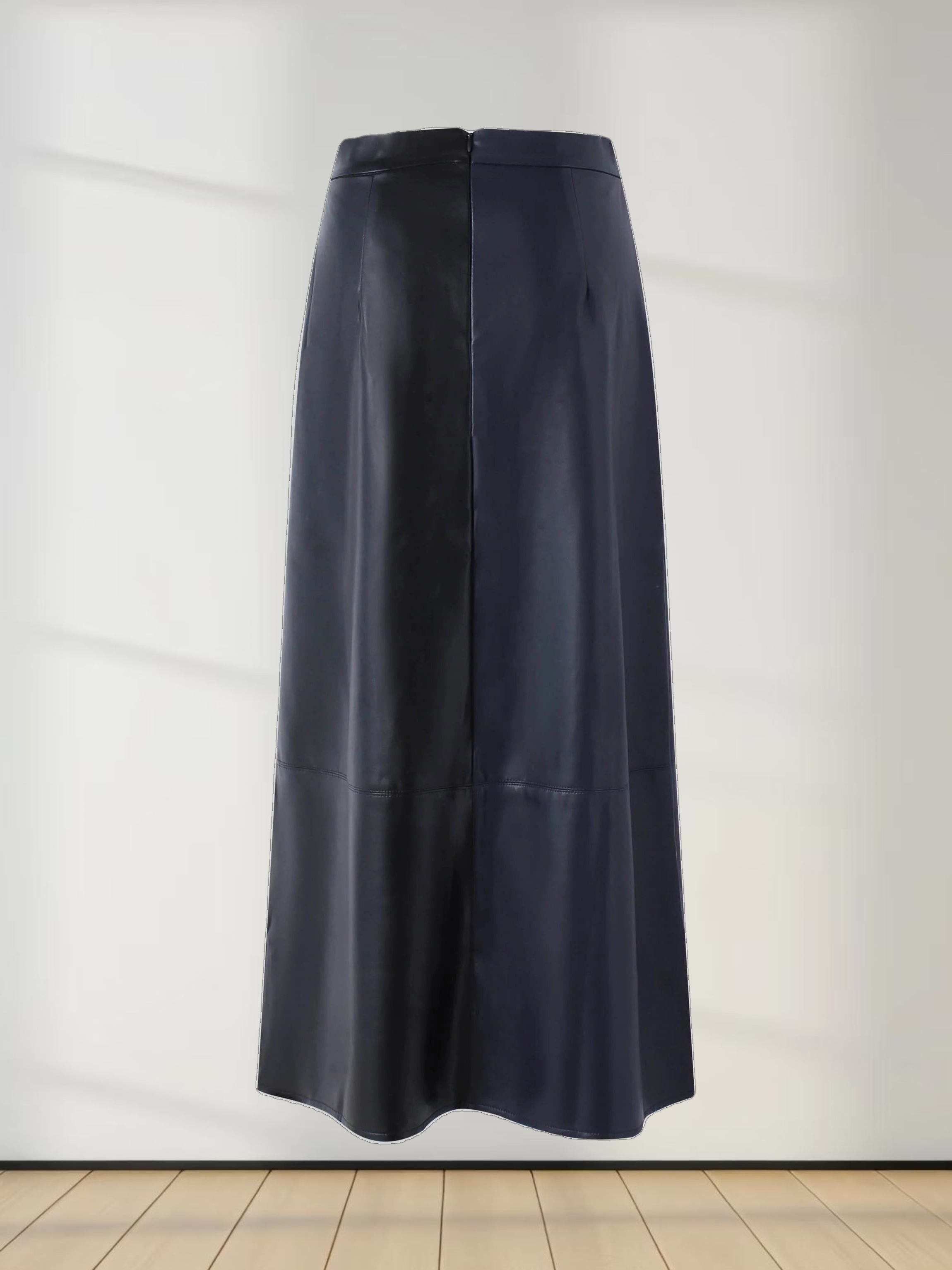 Two Tone Leather Skirt-Black/Blue