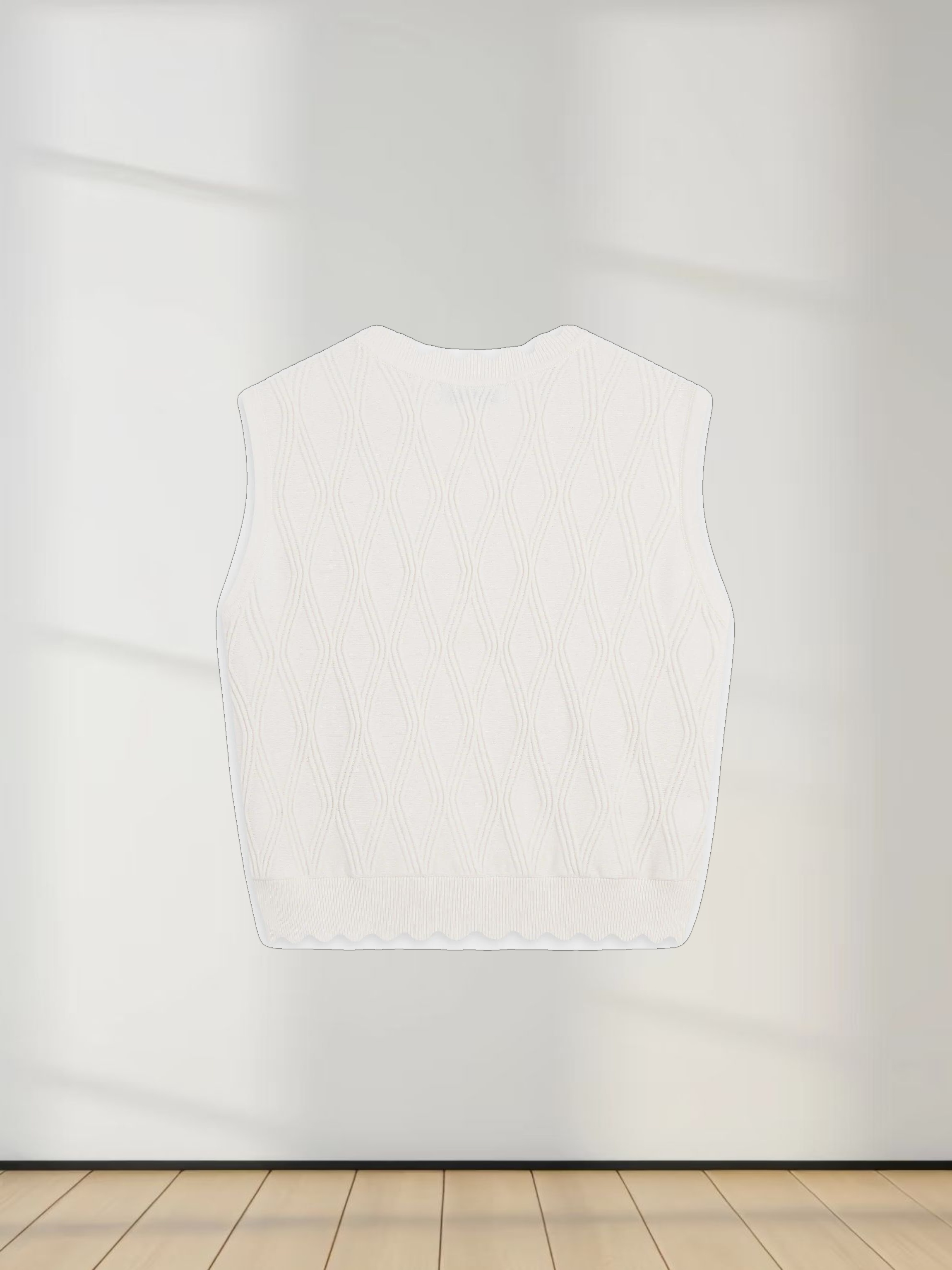 Scalloped Sleeveless Crew Neck Sweater-Ivory