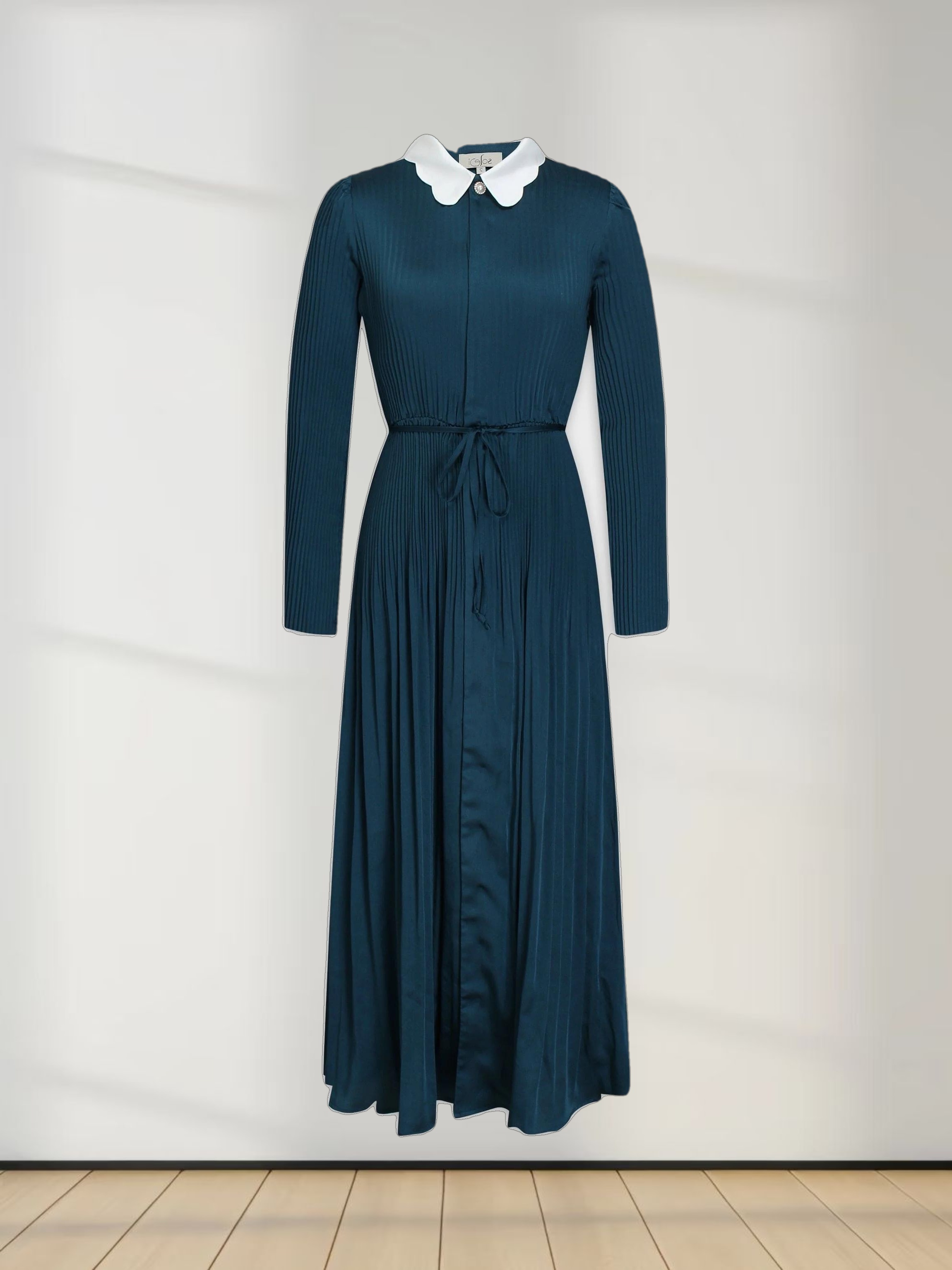 Micro Pleat Dress-Teal