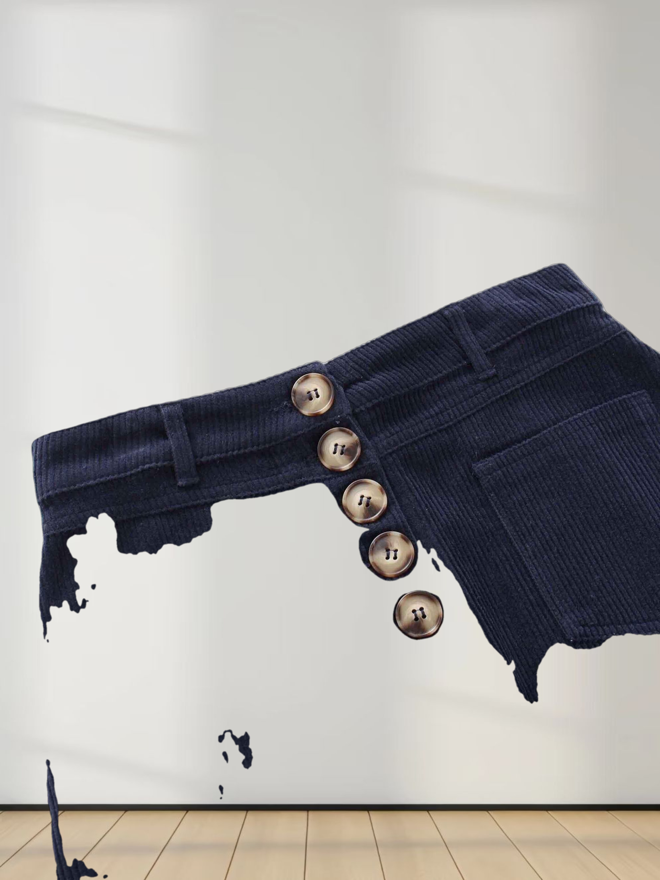 Straight Pocket Skirt-Navy