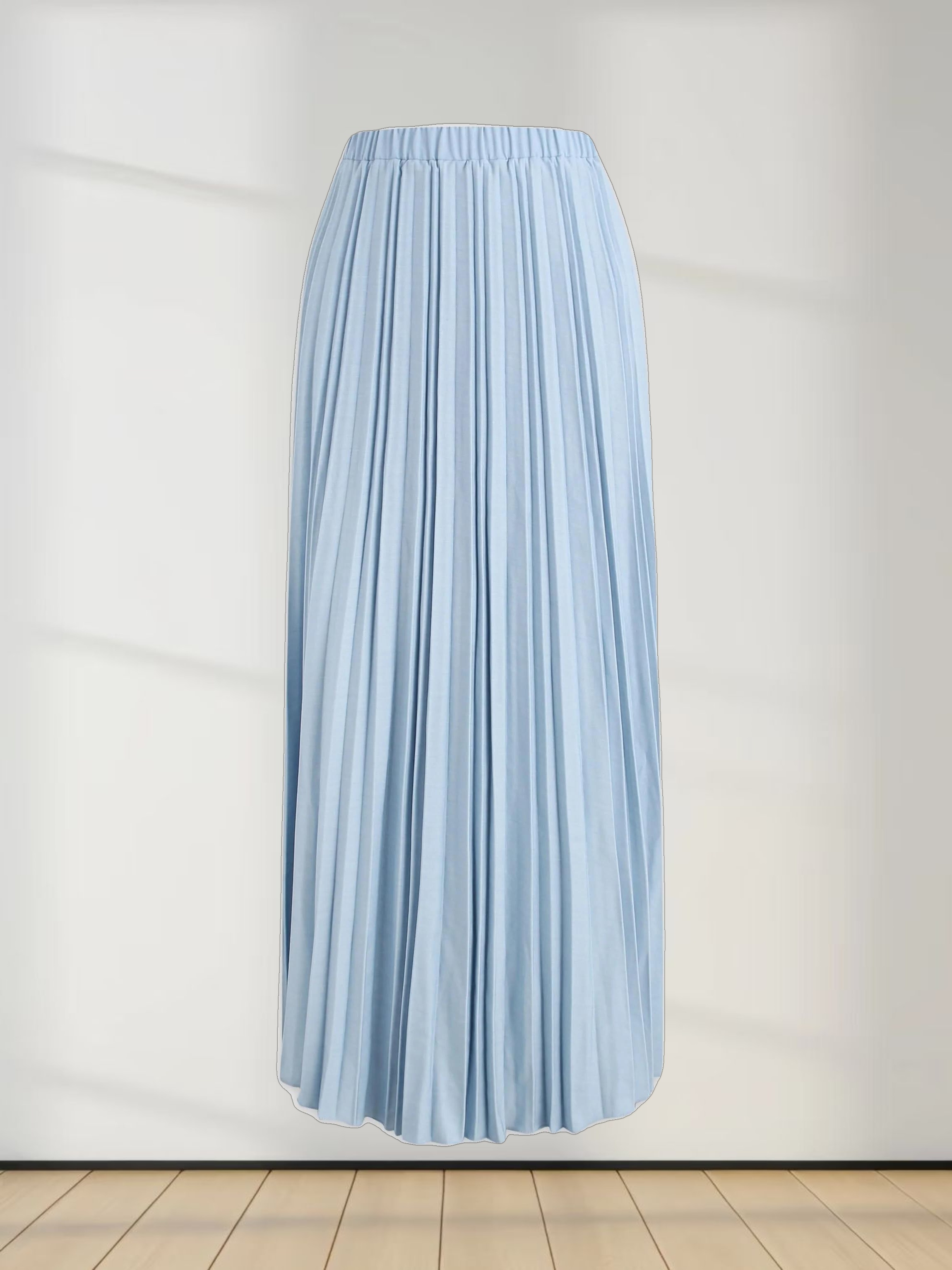 Denim Pleated Skirt-Light Blue