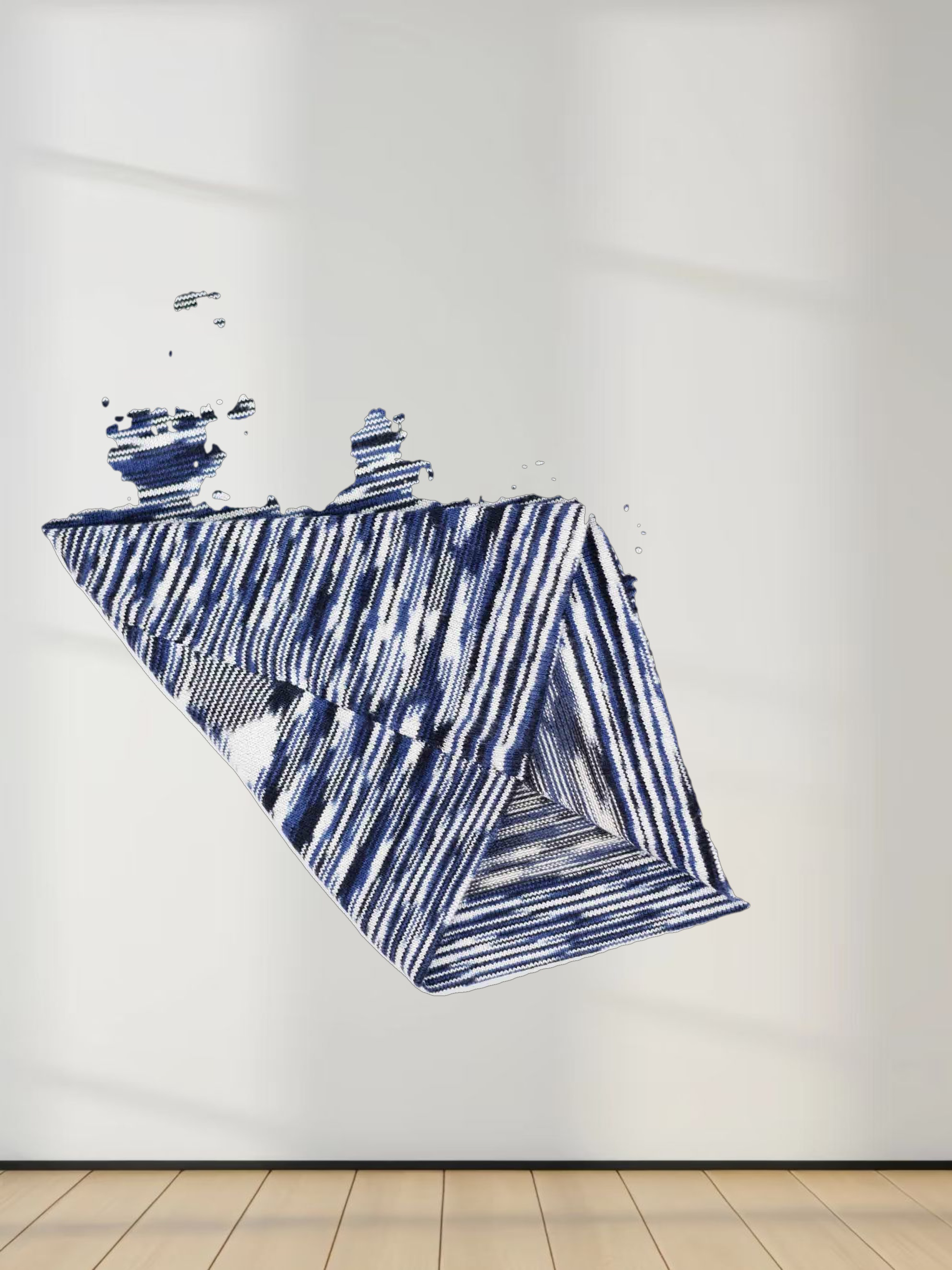 Abstract Stripe Knit Turtleneck-Navy