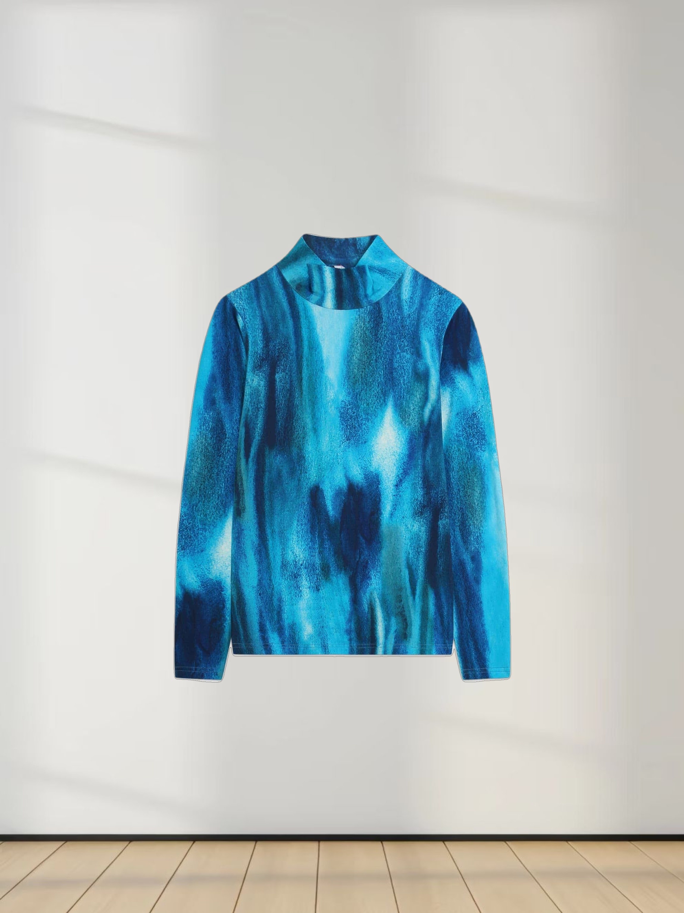 Printed Modal Turtleneck-Blue Ombre