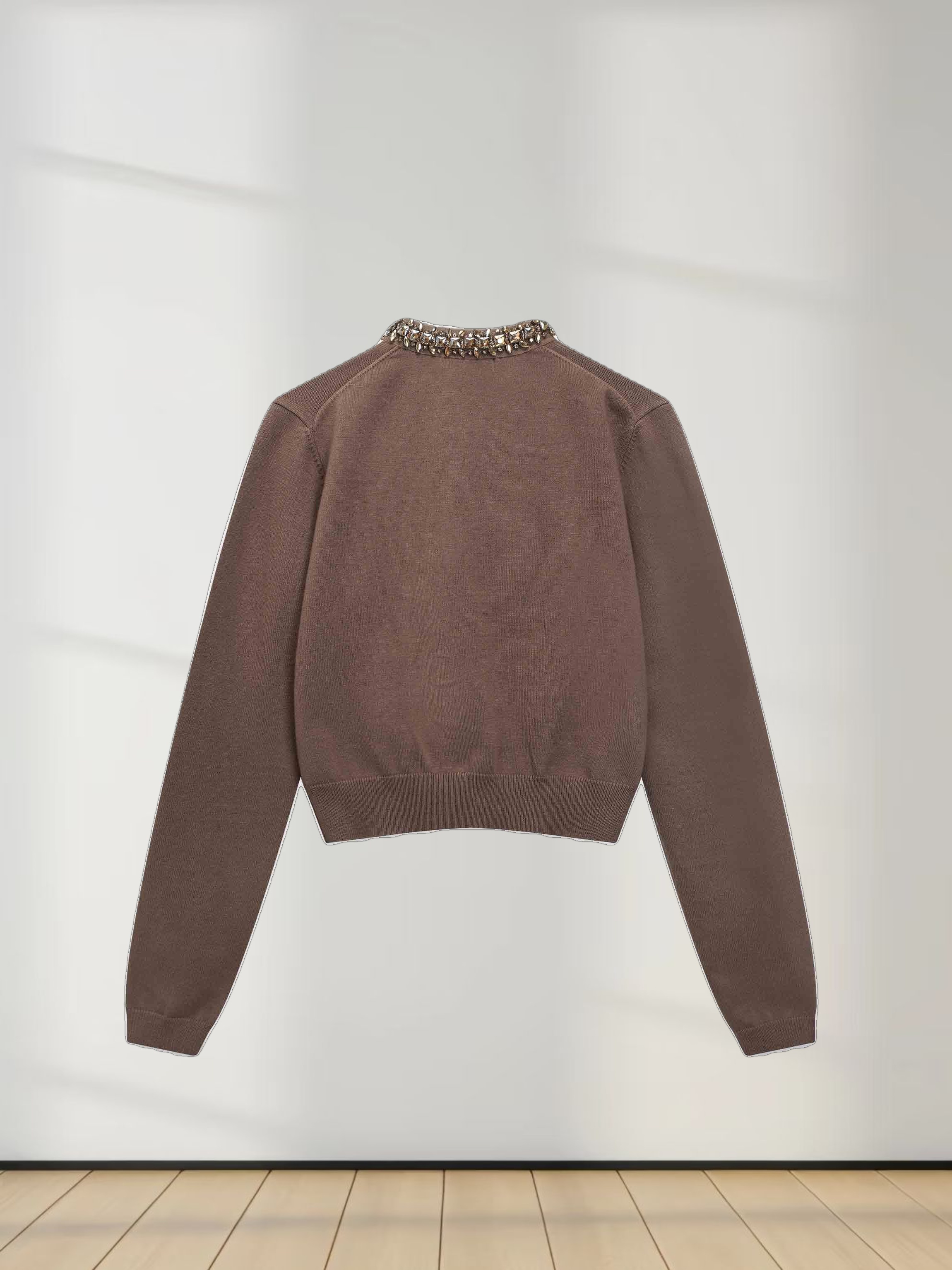 Embellished Cardigan Sweater-Mocha Mousse