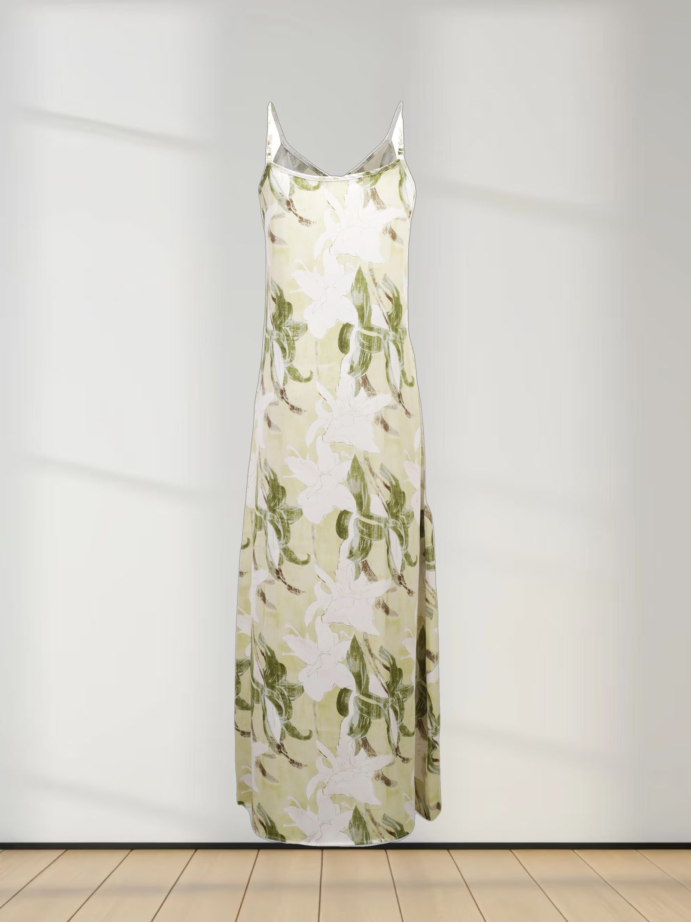 A-Line V Neck Slip Dress-Shades of Green