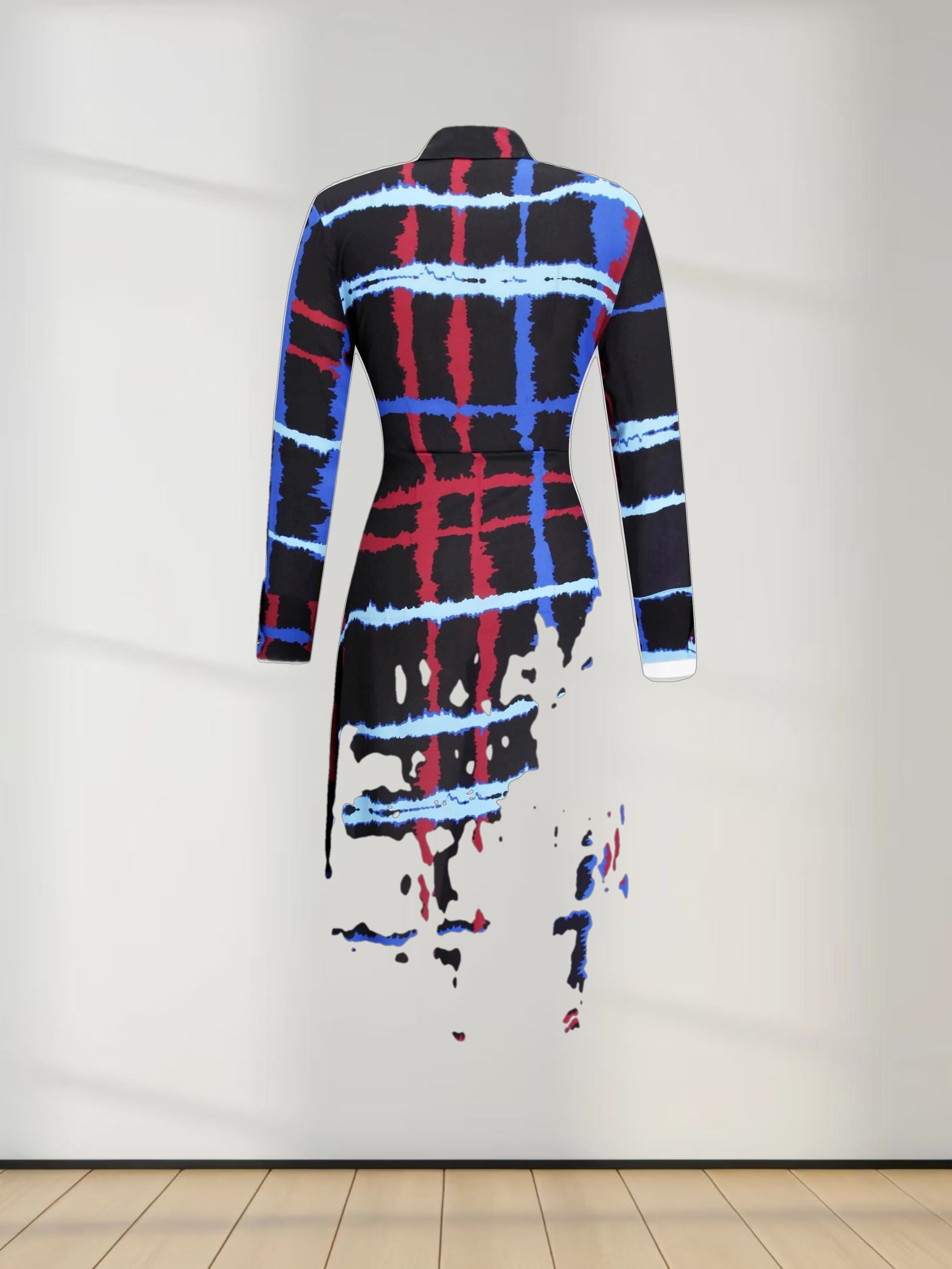 U Shape Wrap Prong Dress-Tie Dye Plaid