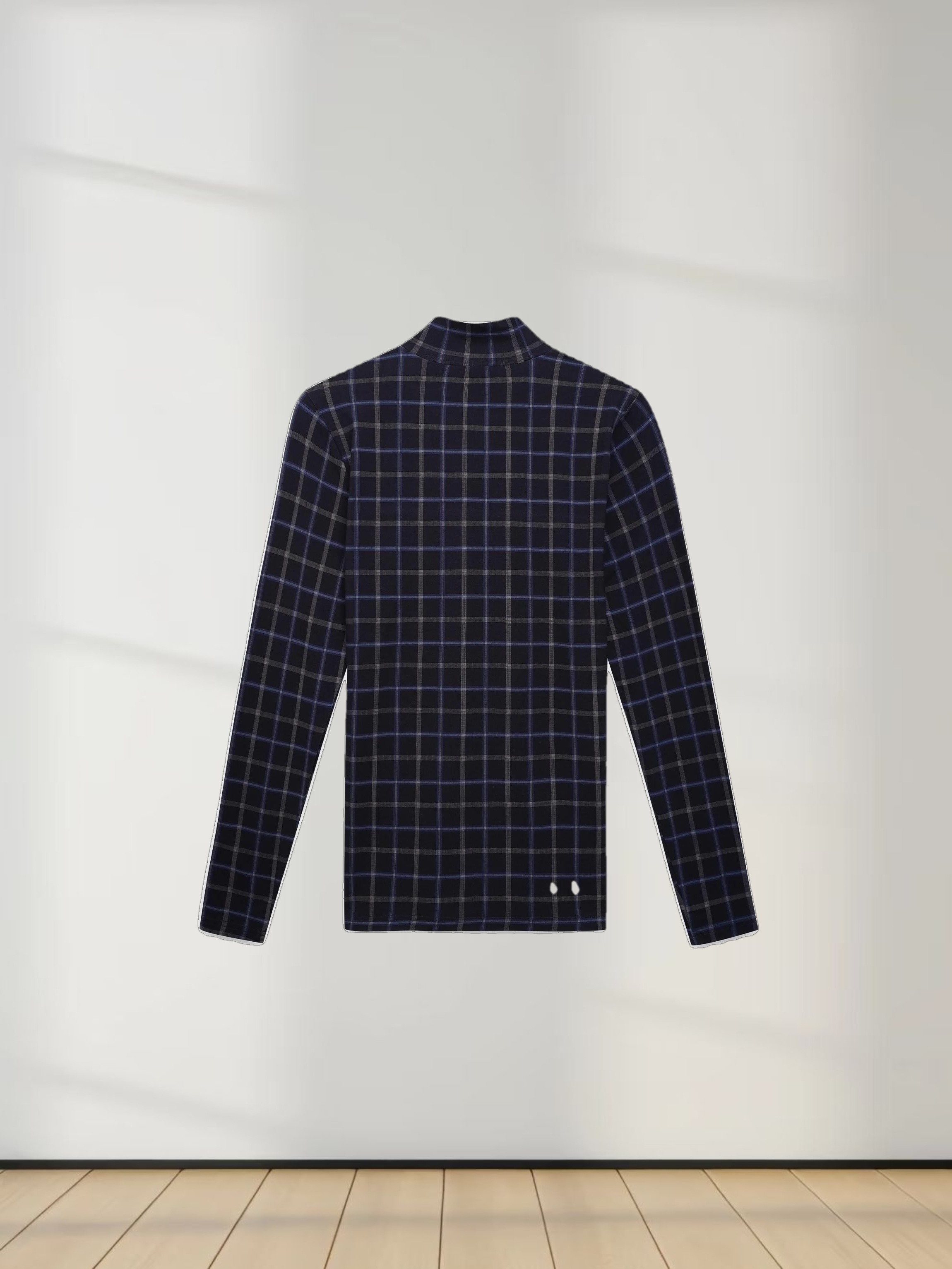 Printed Modal Turtleneck-Blue Plaid