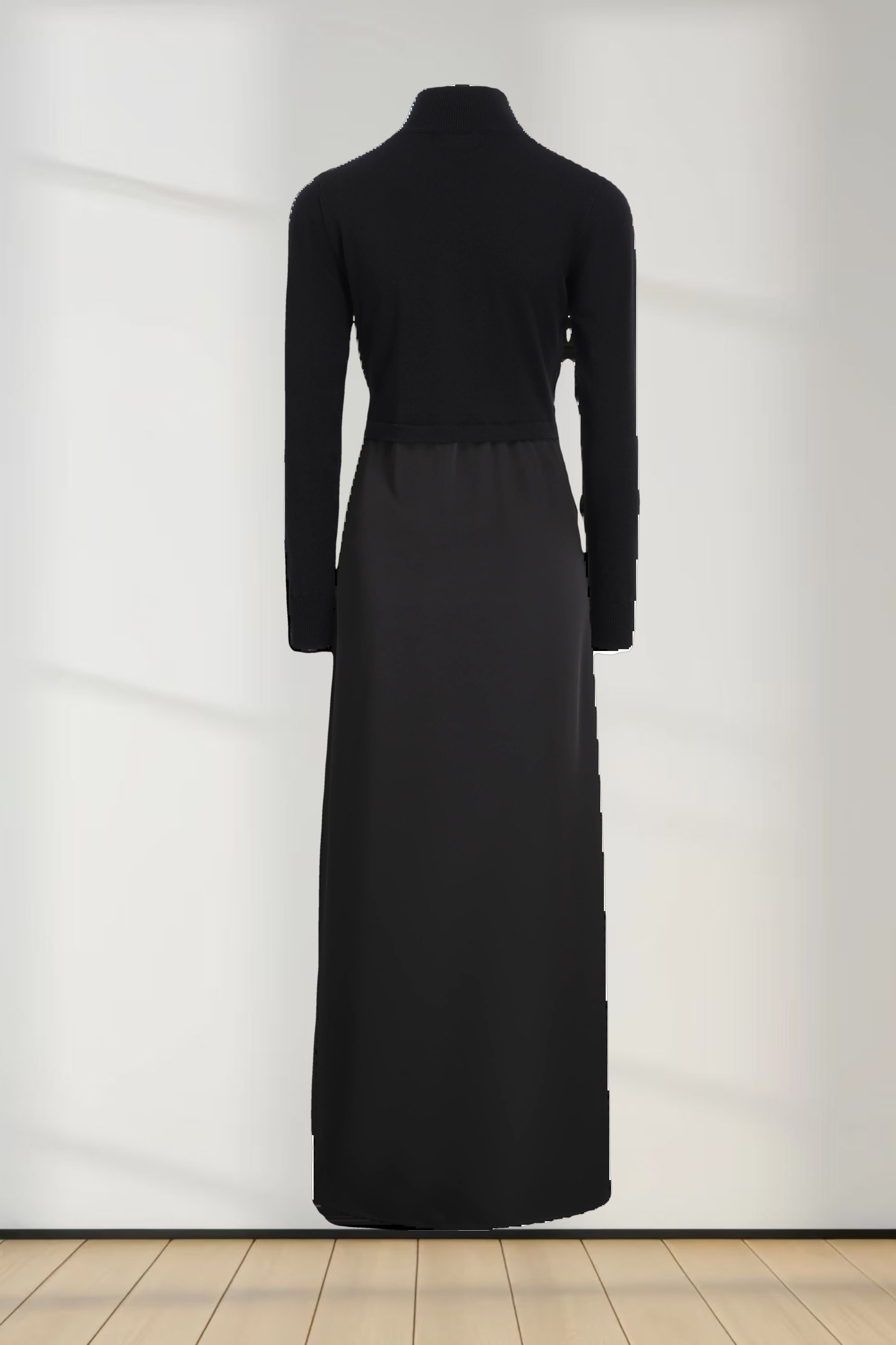 Knit Top Mock Neck Dress-Black