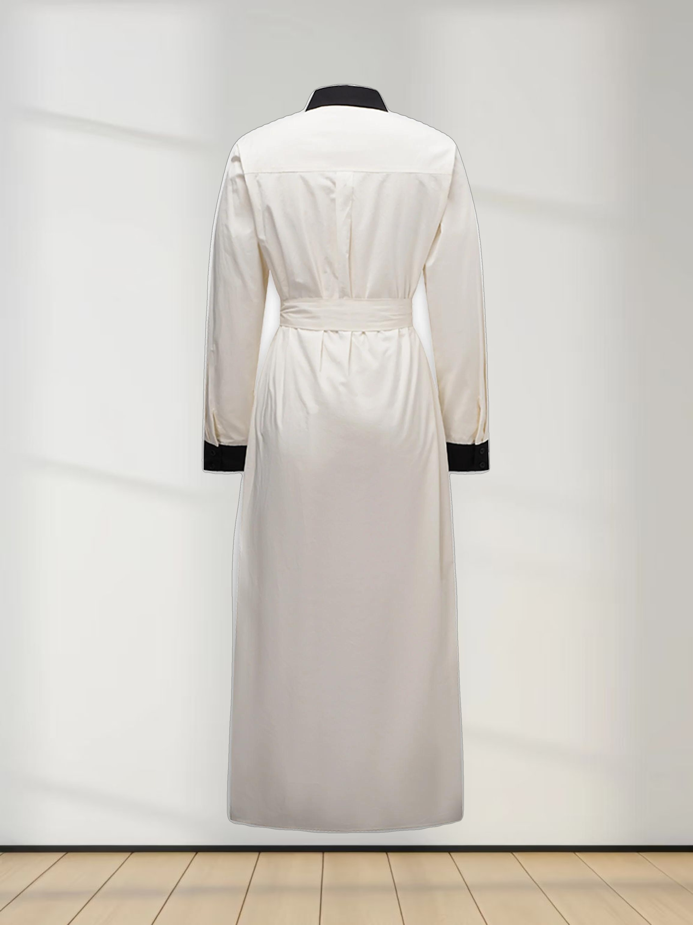 Long Button Down Shirtdress-Black Trimmed