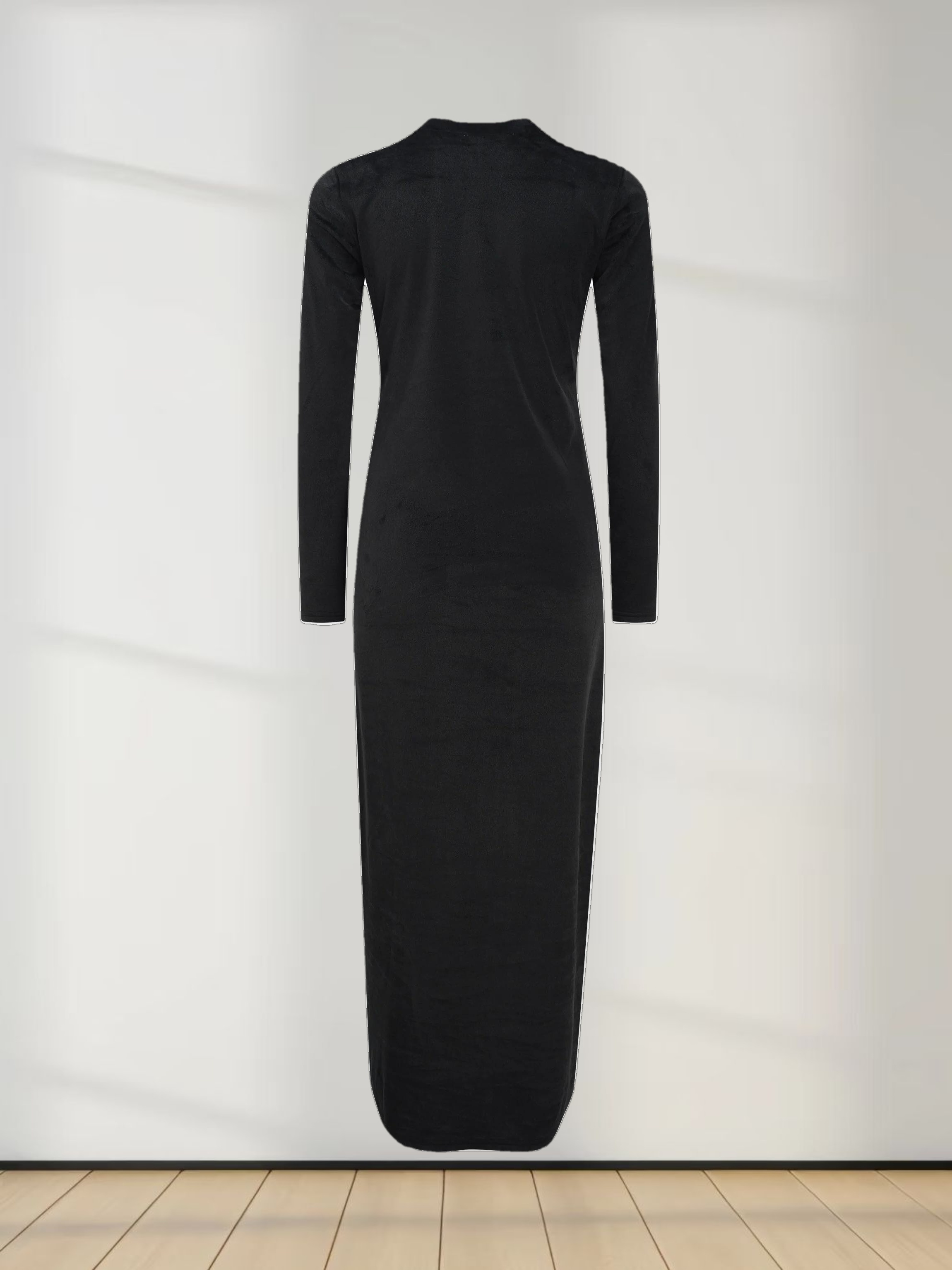 Velour Button Down Maxi Dress-Black