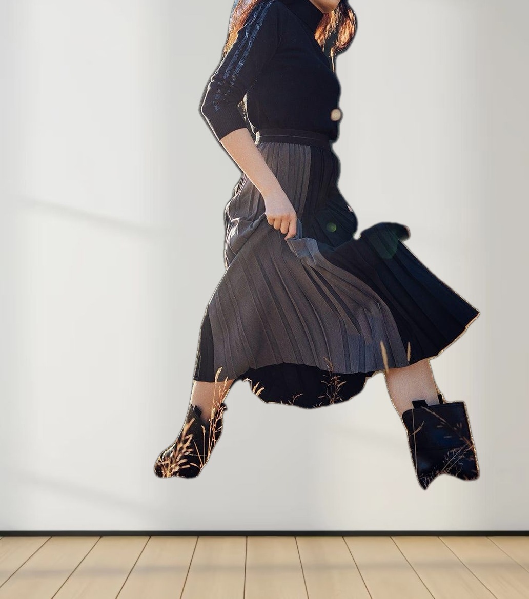 Color Block Pleated Skirt-Black/Grey