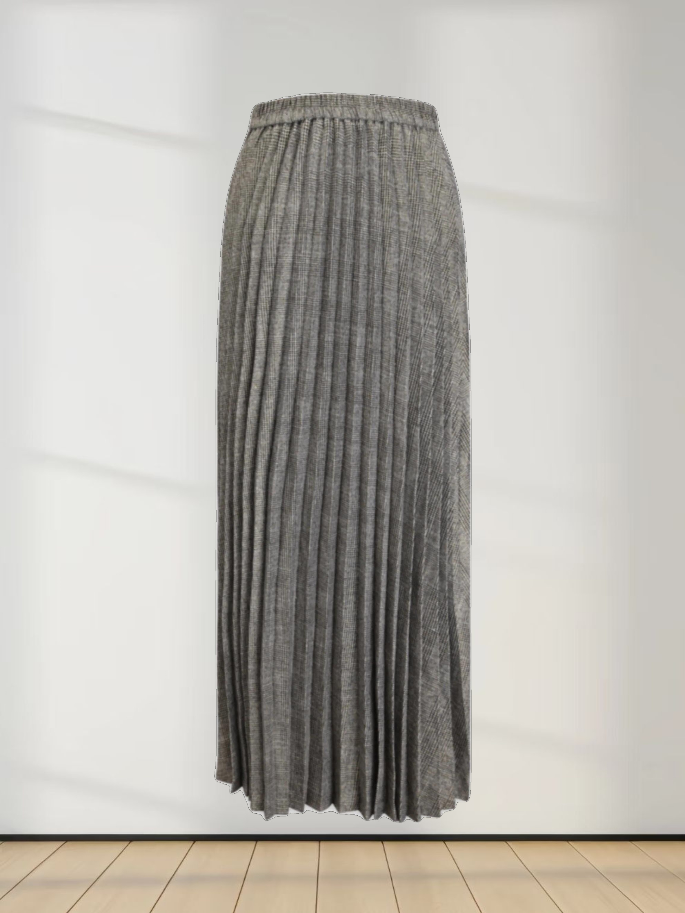 Pleated Faux Wrap Skirt-Shimmer Plaid