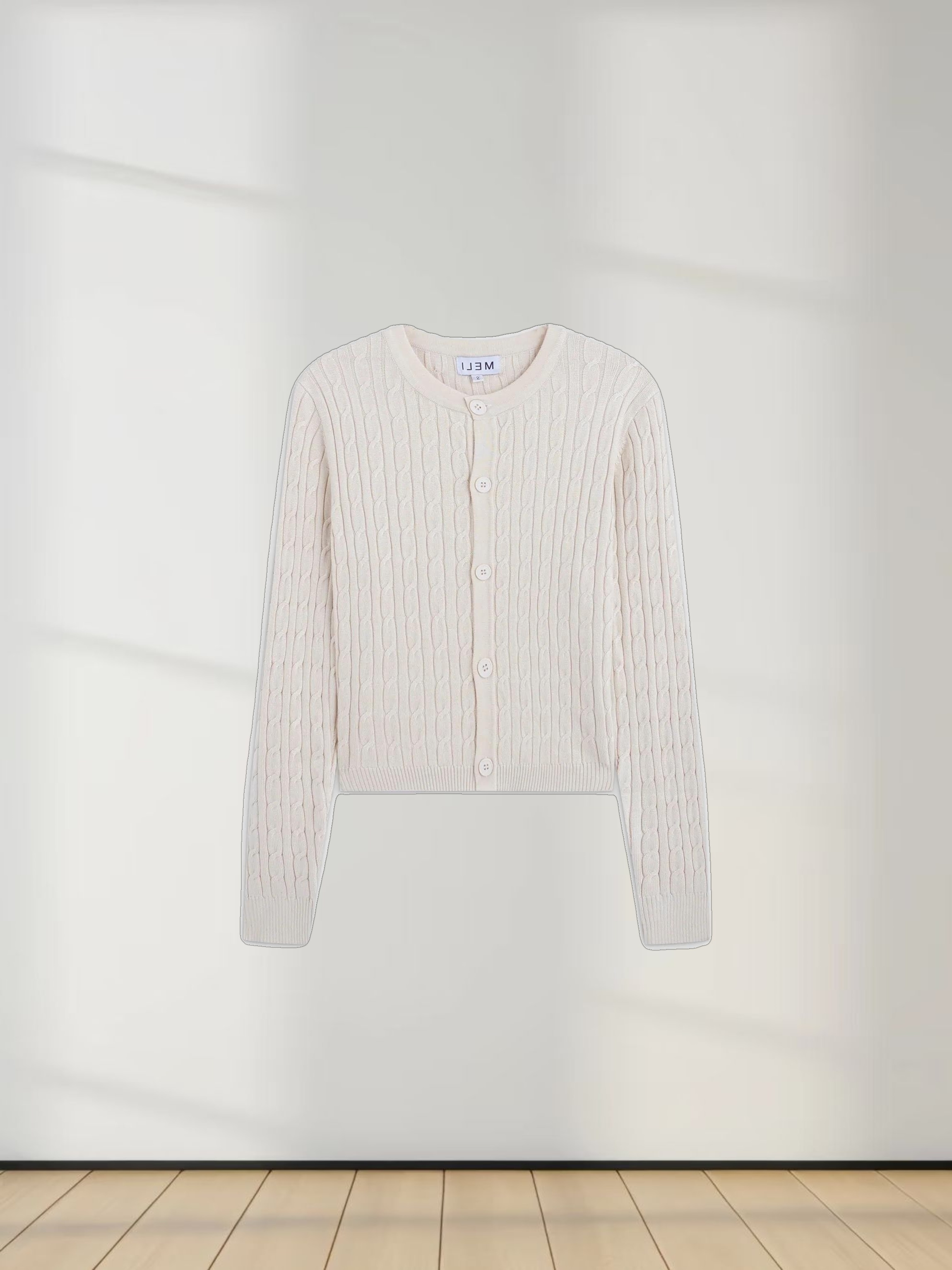 Cable Knit Crew Cardigan-Ivory