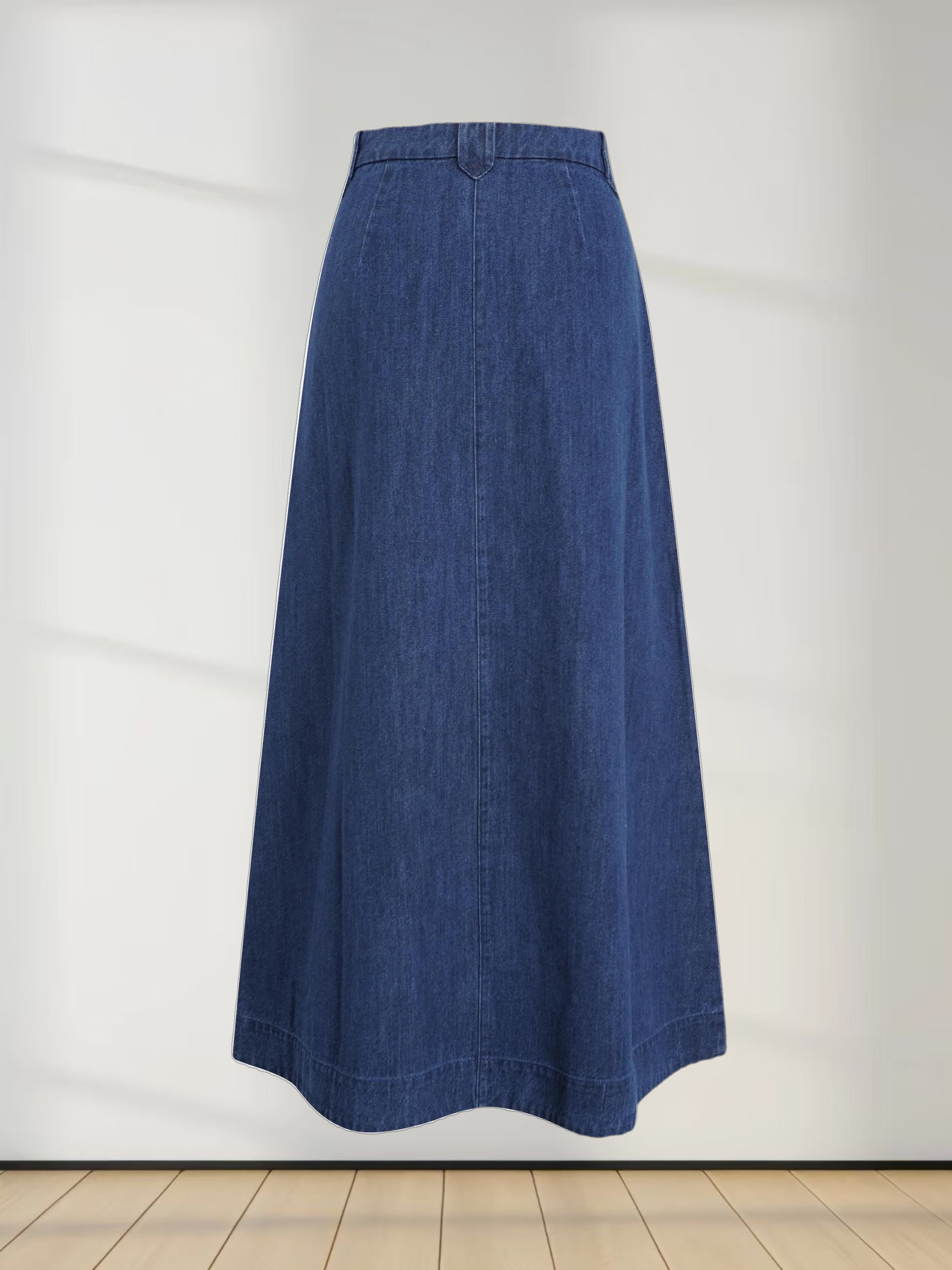 A-Line Button Down Pocket Skirt-Navy