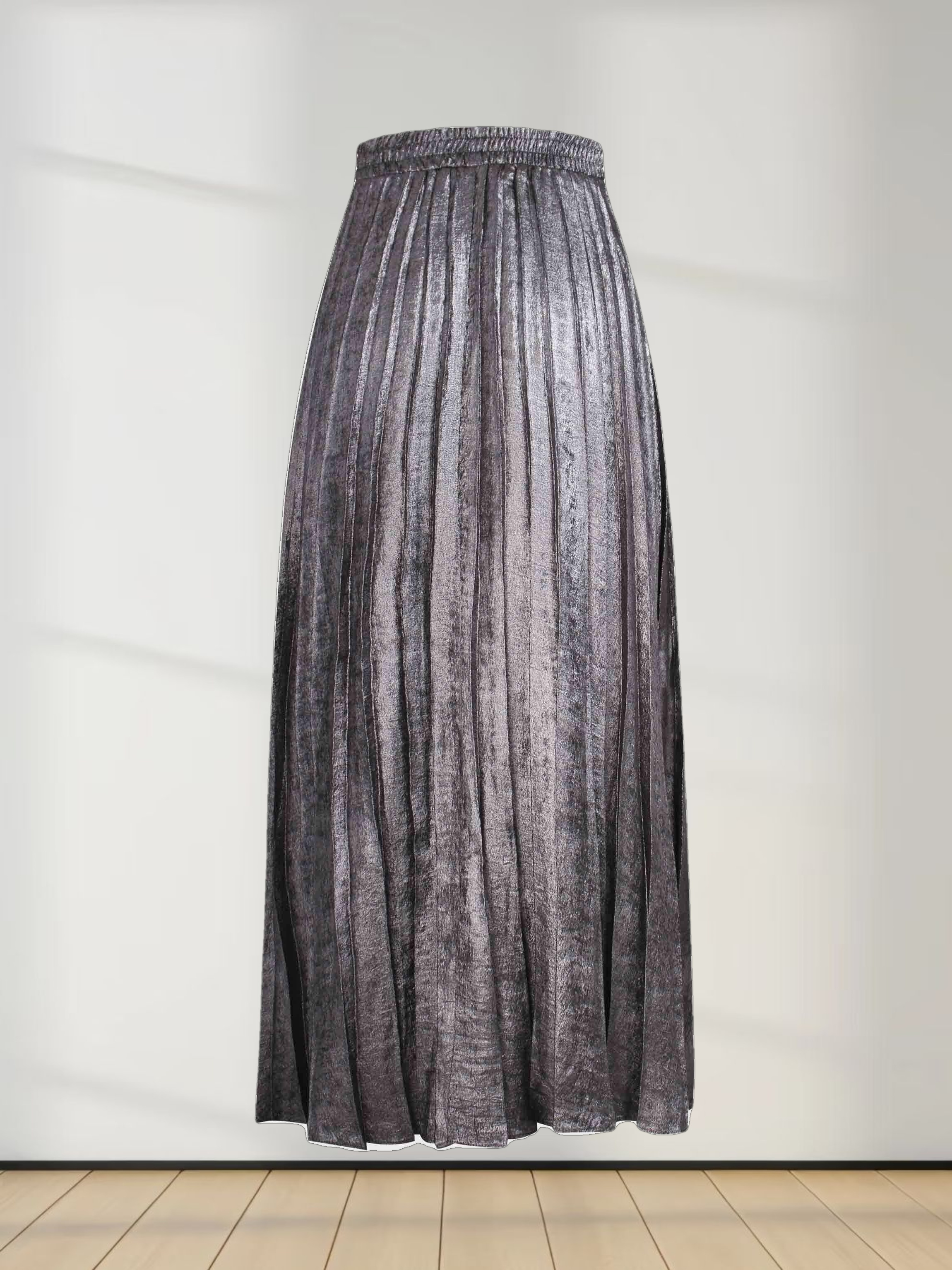 Covered Band Pleated Skirt-Gunmetal Shimmer