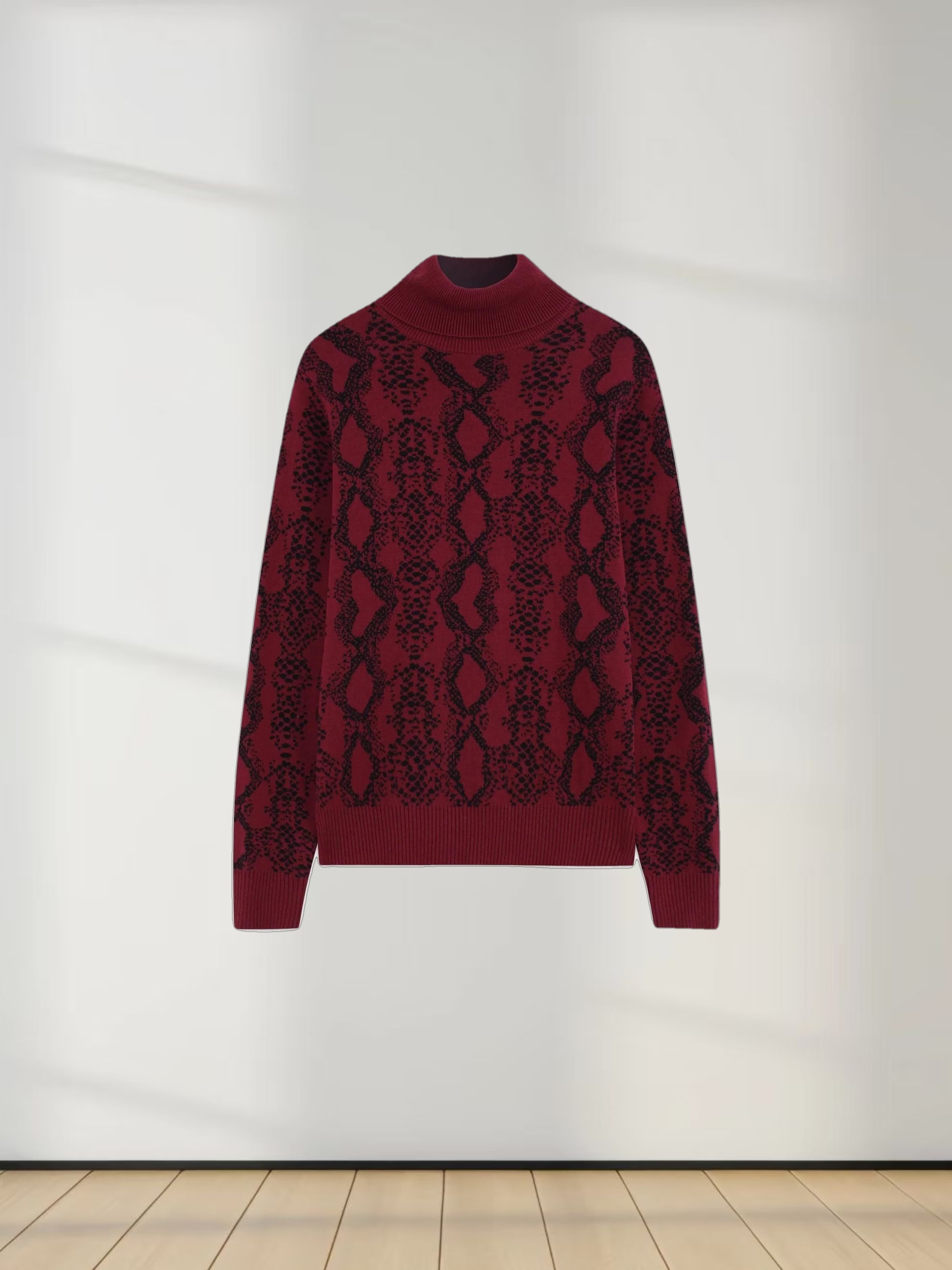 Reptile Print Sweater-Burgundy/Black