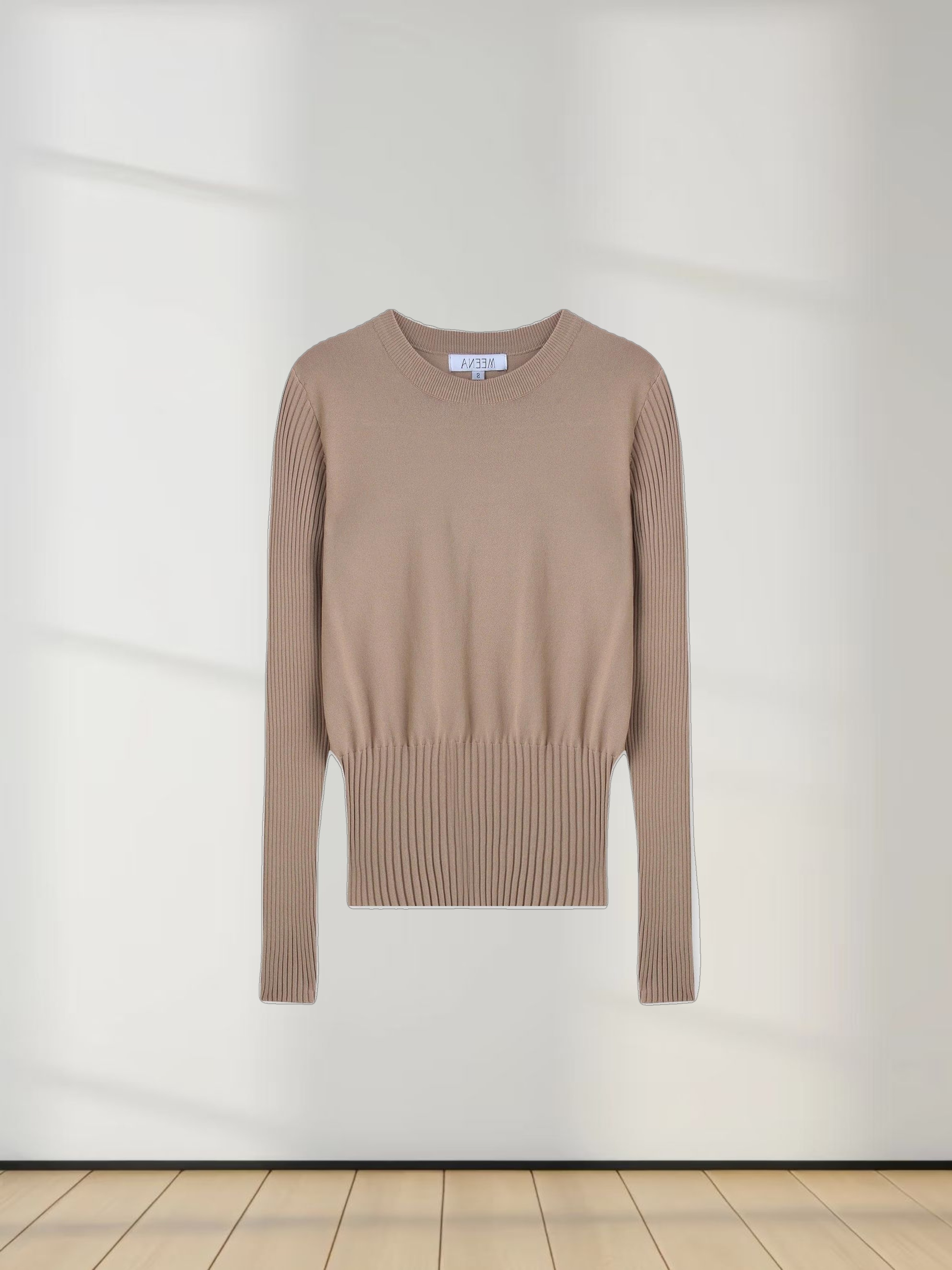 RIBBED WAISTED SWEATER-TAN