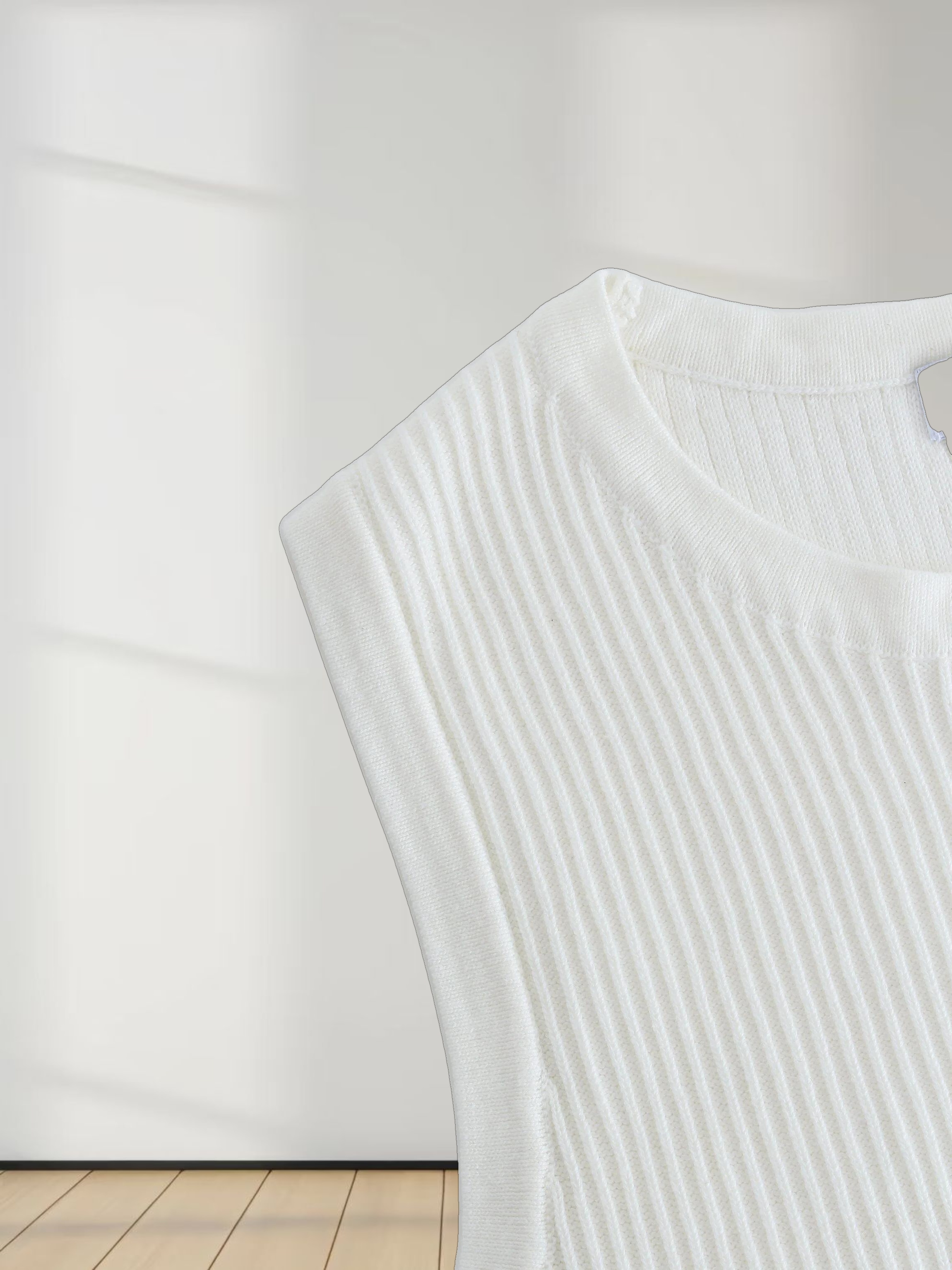 Sleeveless Ribbed Crew-White