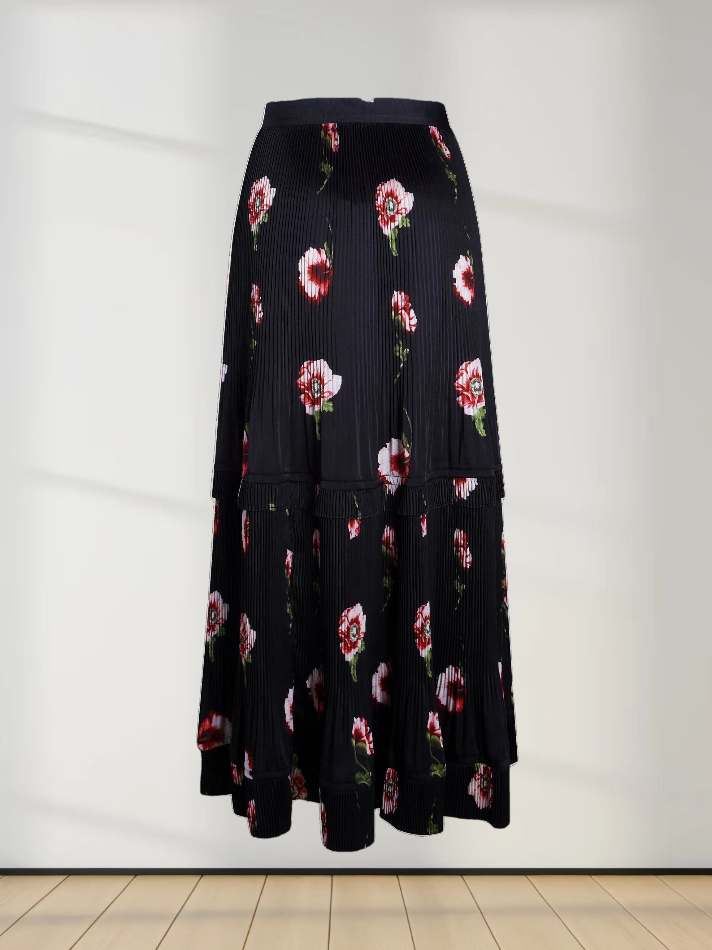 Micro Pleat Tier Skirt - Pink Floral