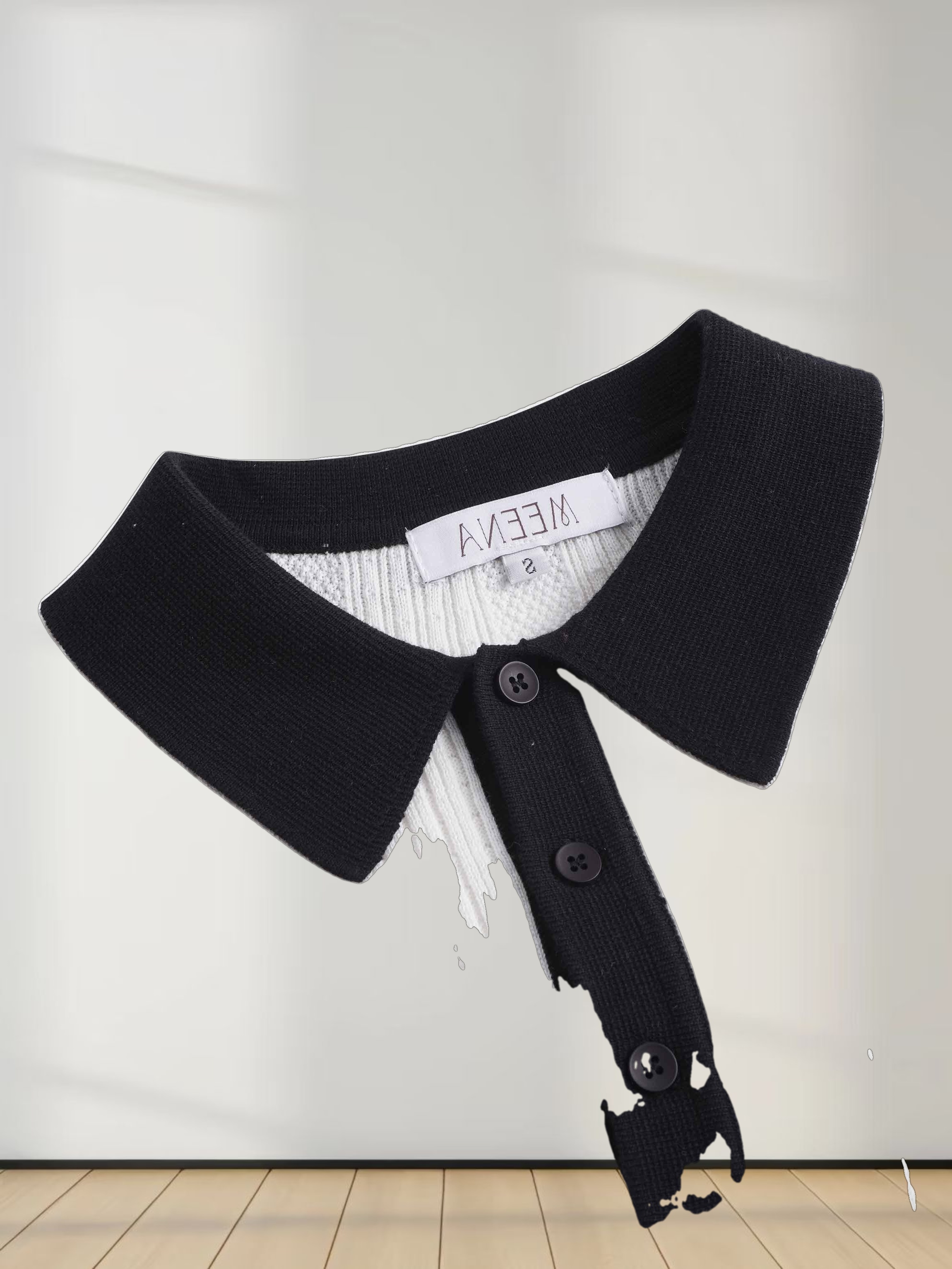 Knit Detail Collar Sweater-White/Black