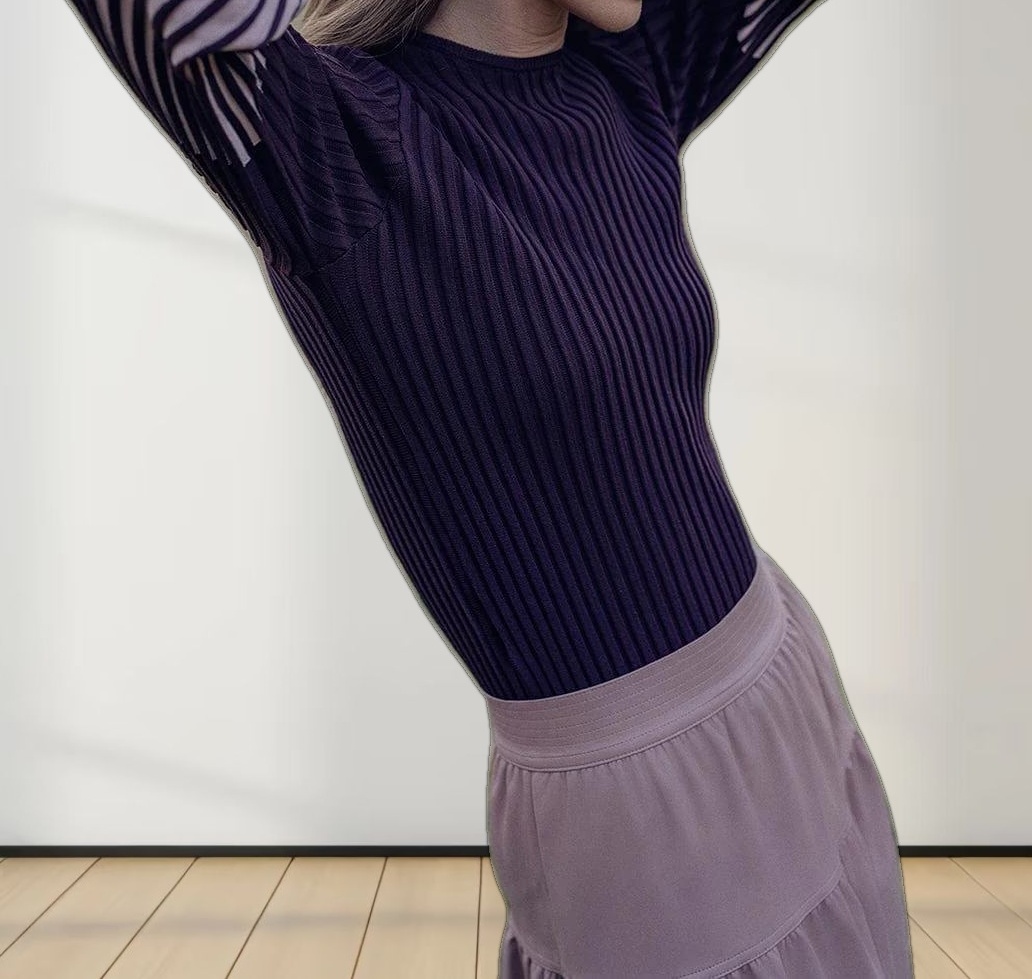 Balloon Sleeve Sweater-Maroon/Pink