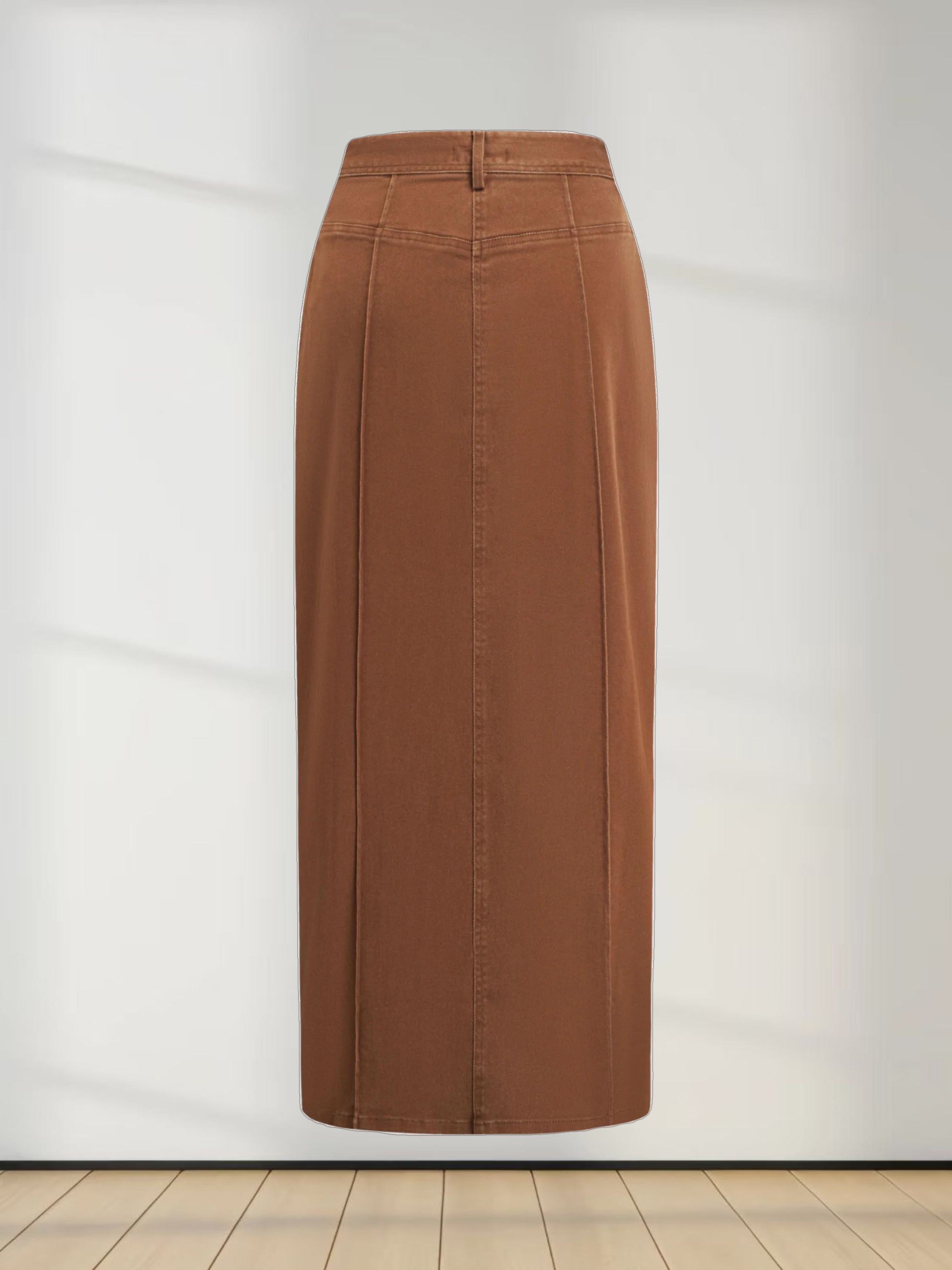 Side Seamed Twill Skirt-Brown
