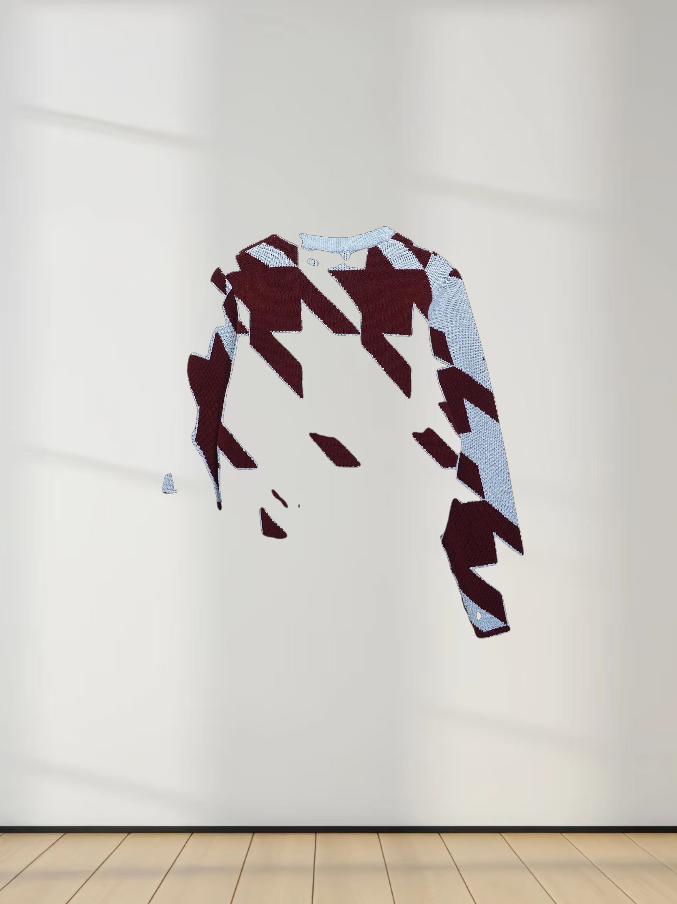 Oversized Houndstooth Sweater-Light Blue/Burgundy