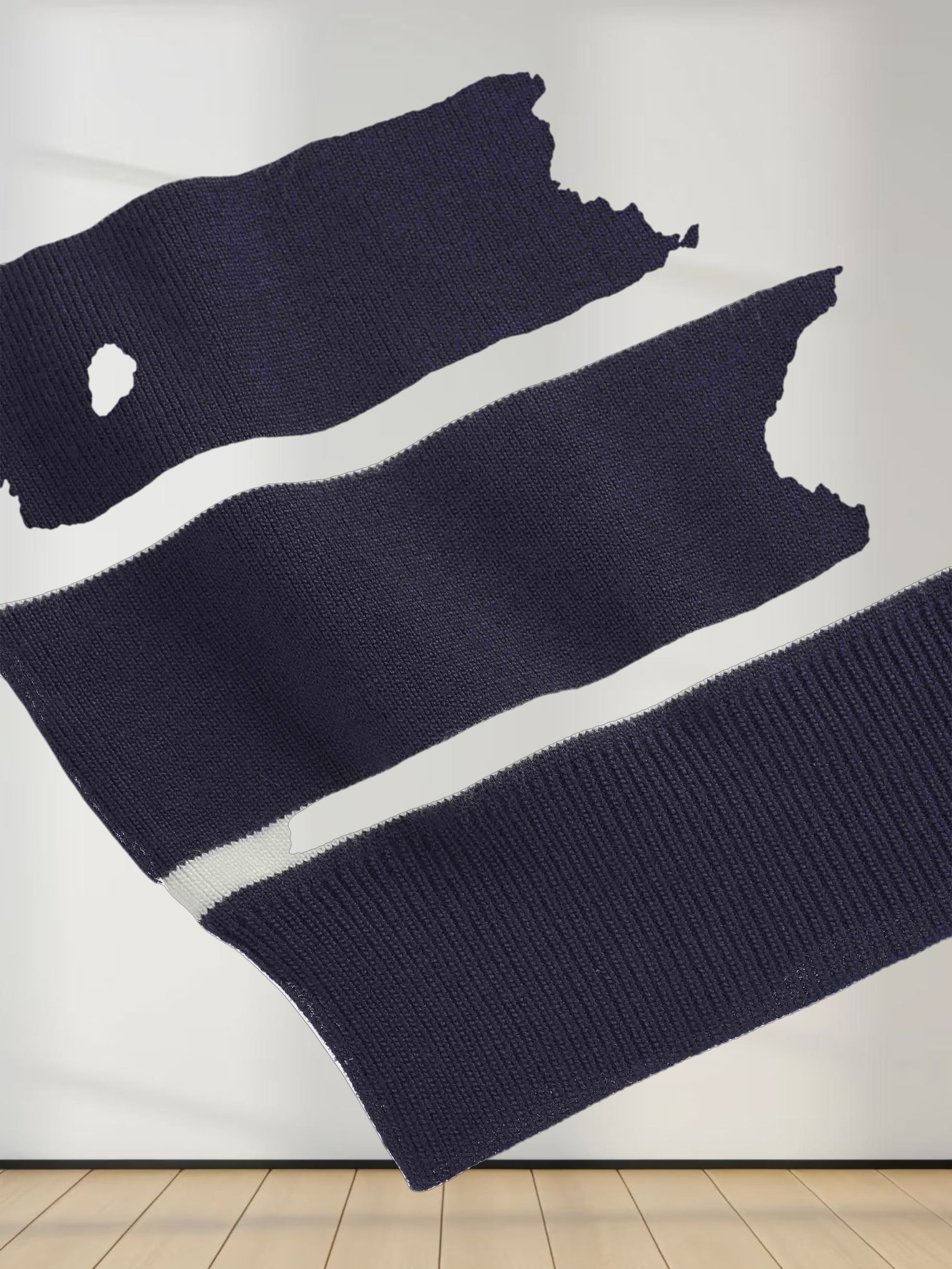 Mock Neck Thin Knit Sweater-Navy/Cream