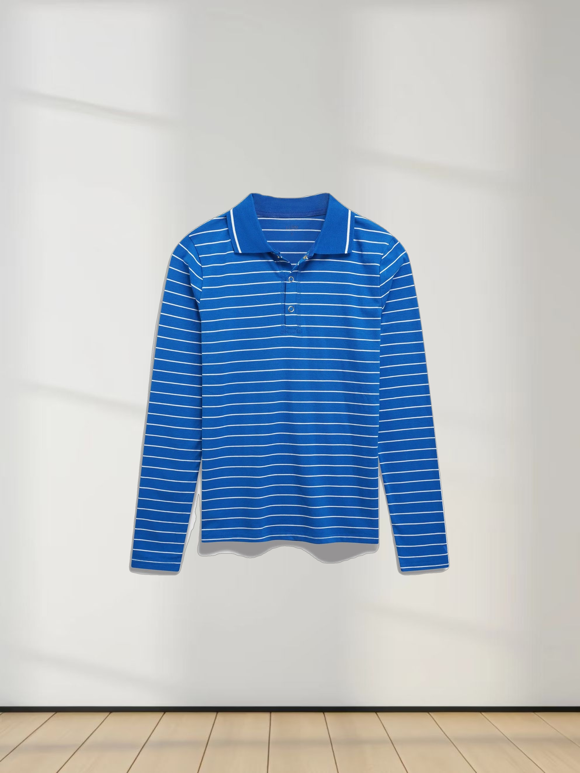 Striped Collar Snap Tee-Cobalt Blue/White