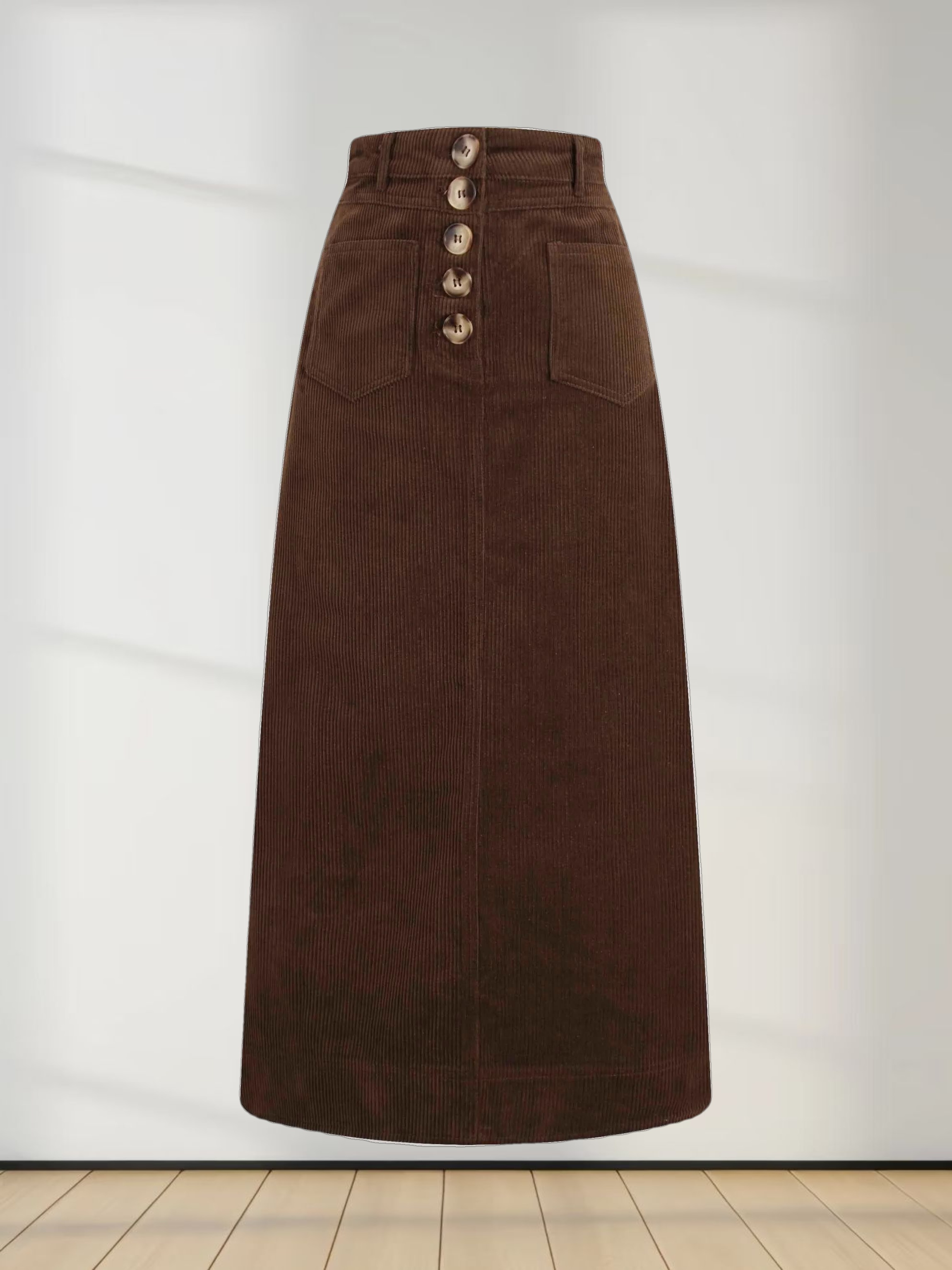 Straight Pocket Skirt-Brown