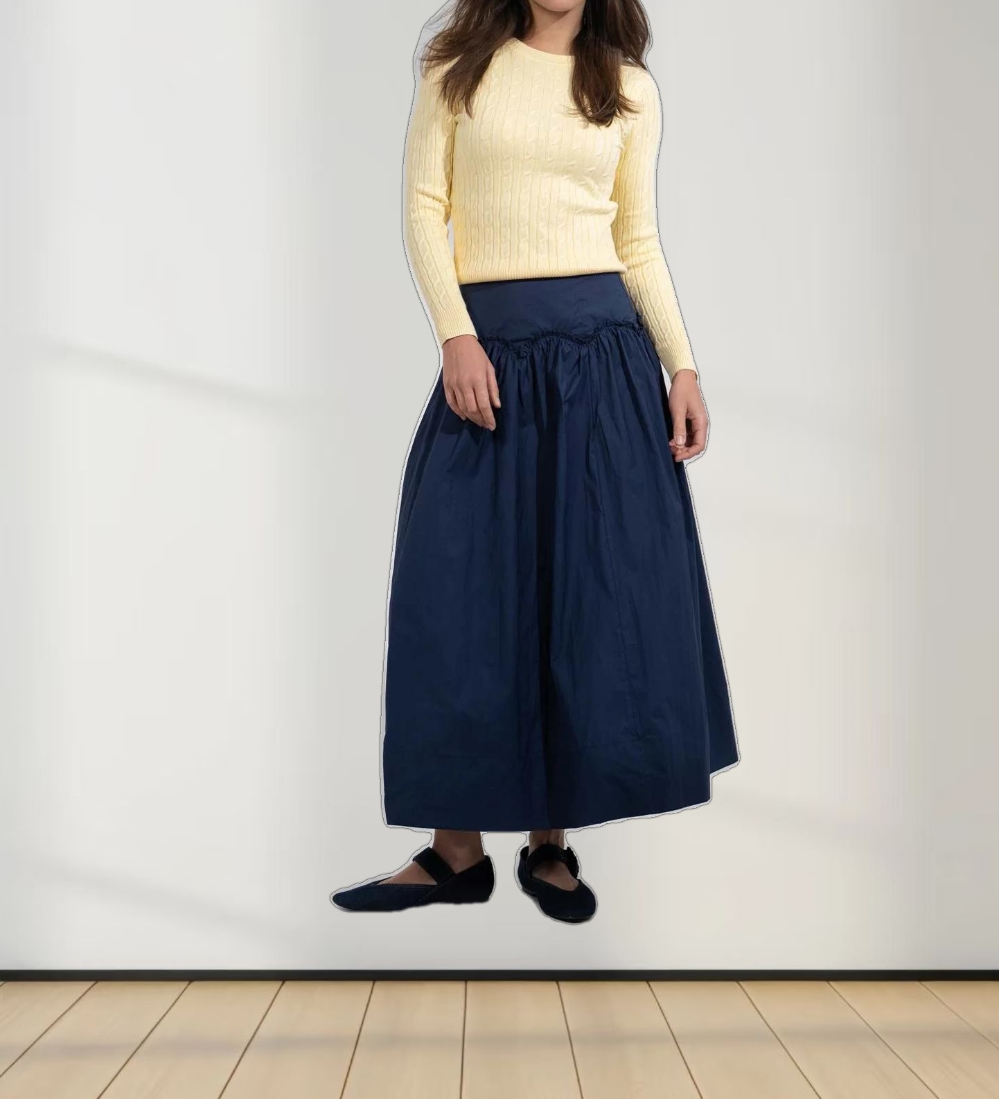 Yoke Ruffle Skirt-Navy