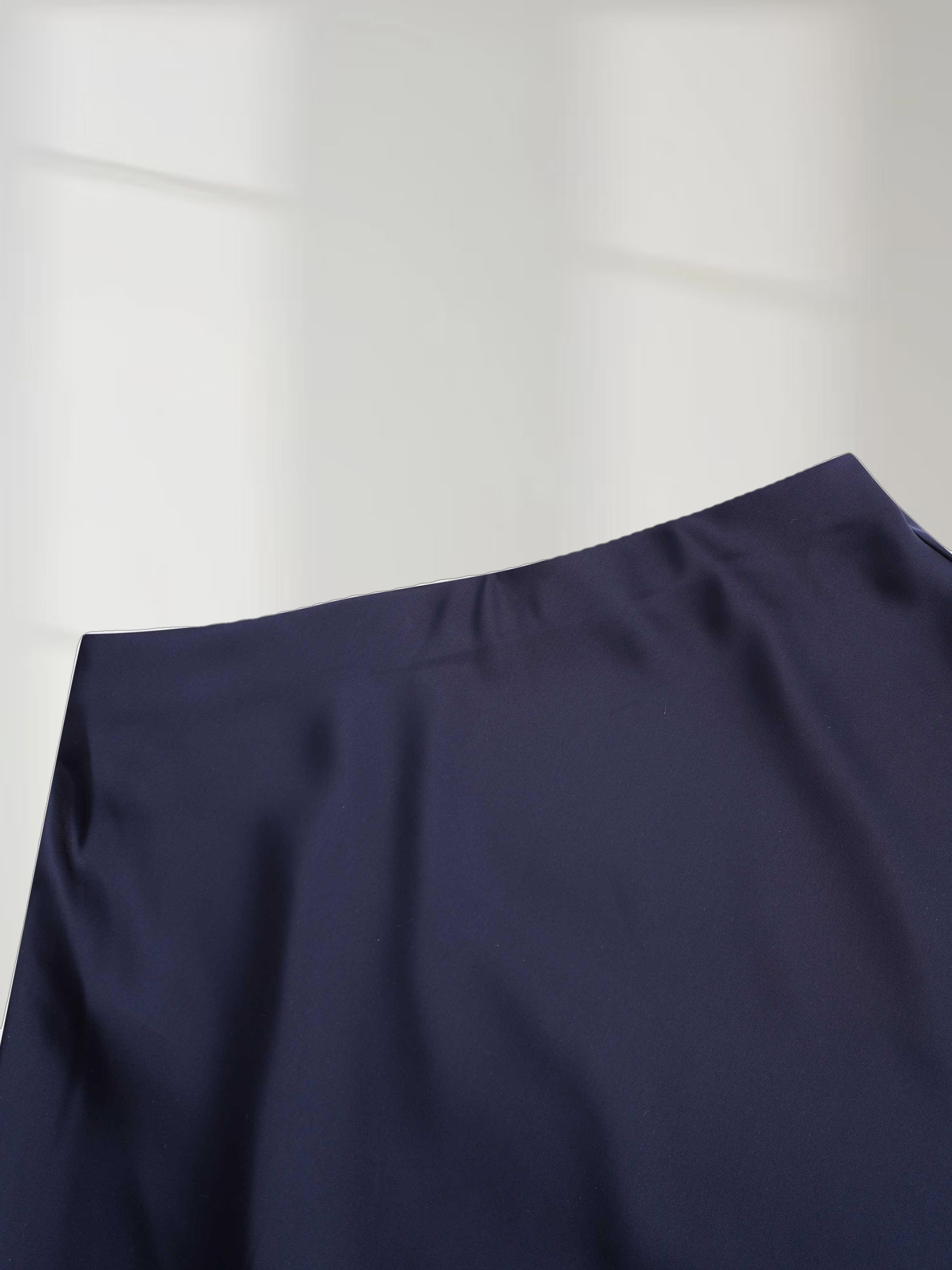 Solid Faux Satin Slip Skirt-Dark Blue/Navy