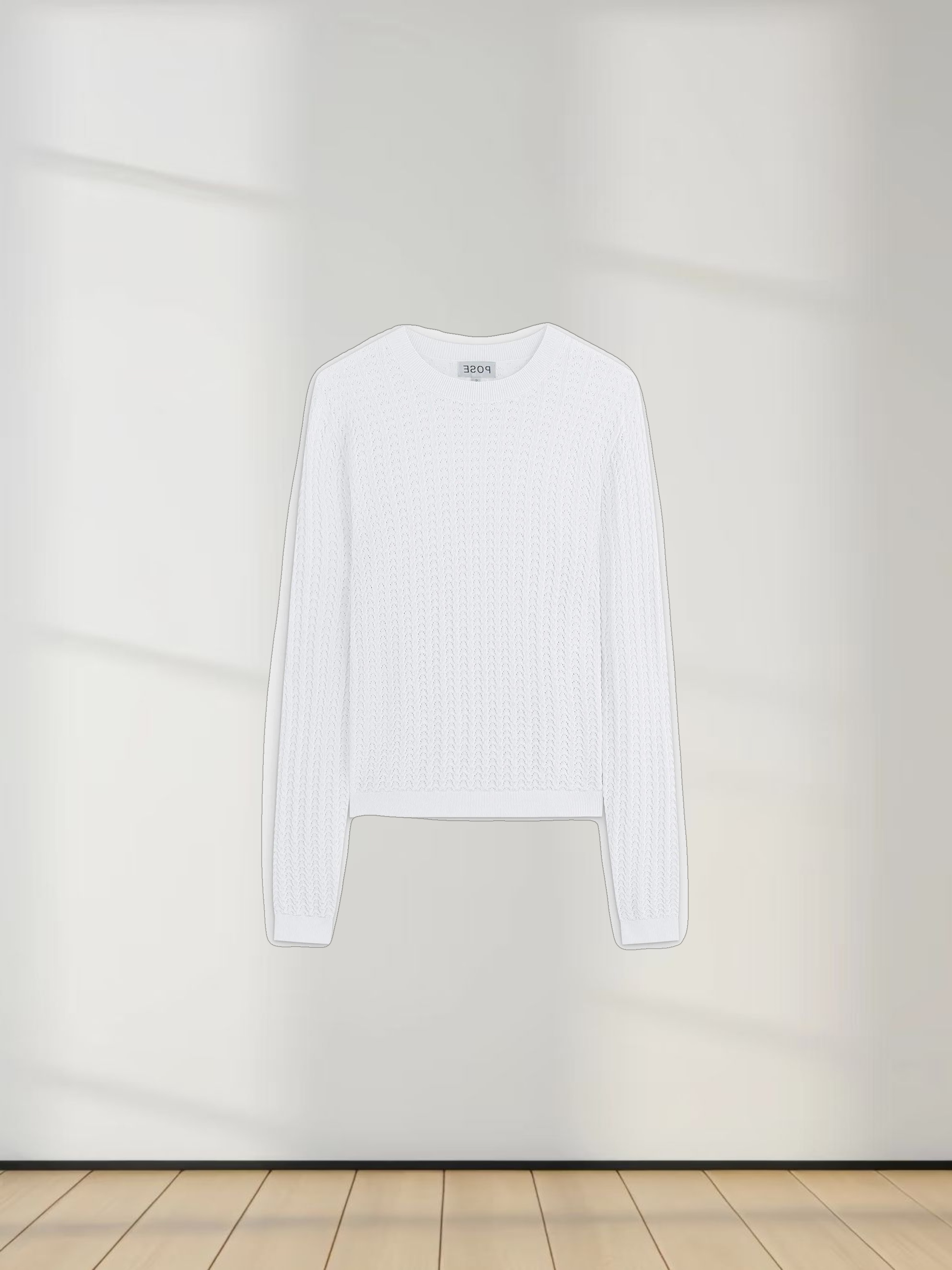 Pointelle Knit Sweater-White