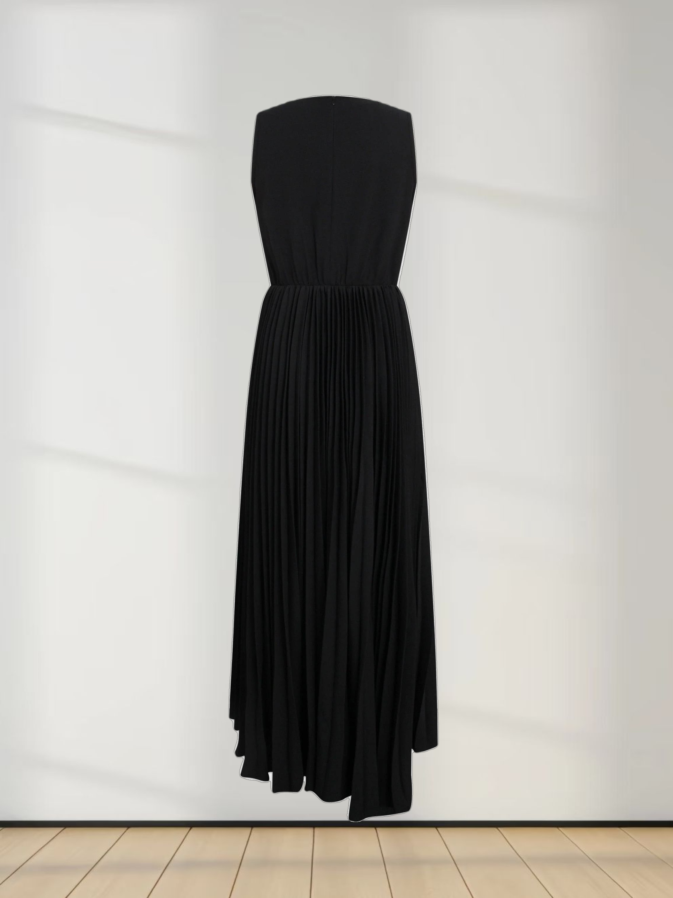 Pleated Slip Dress-Black