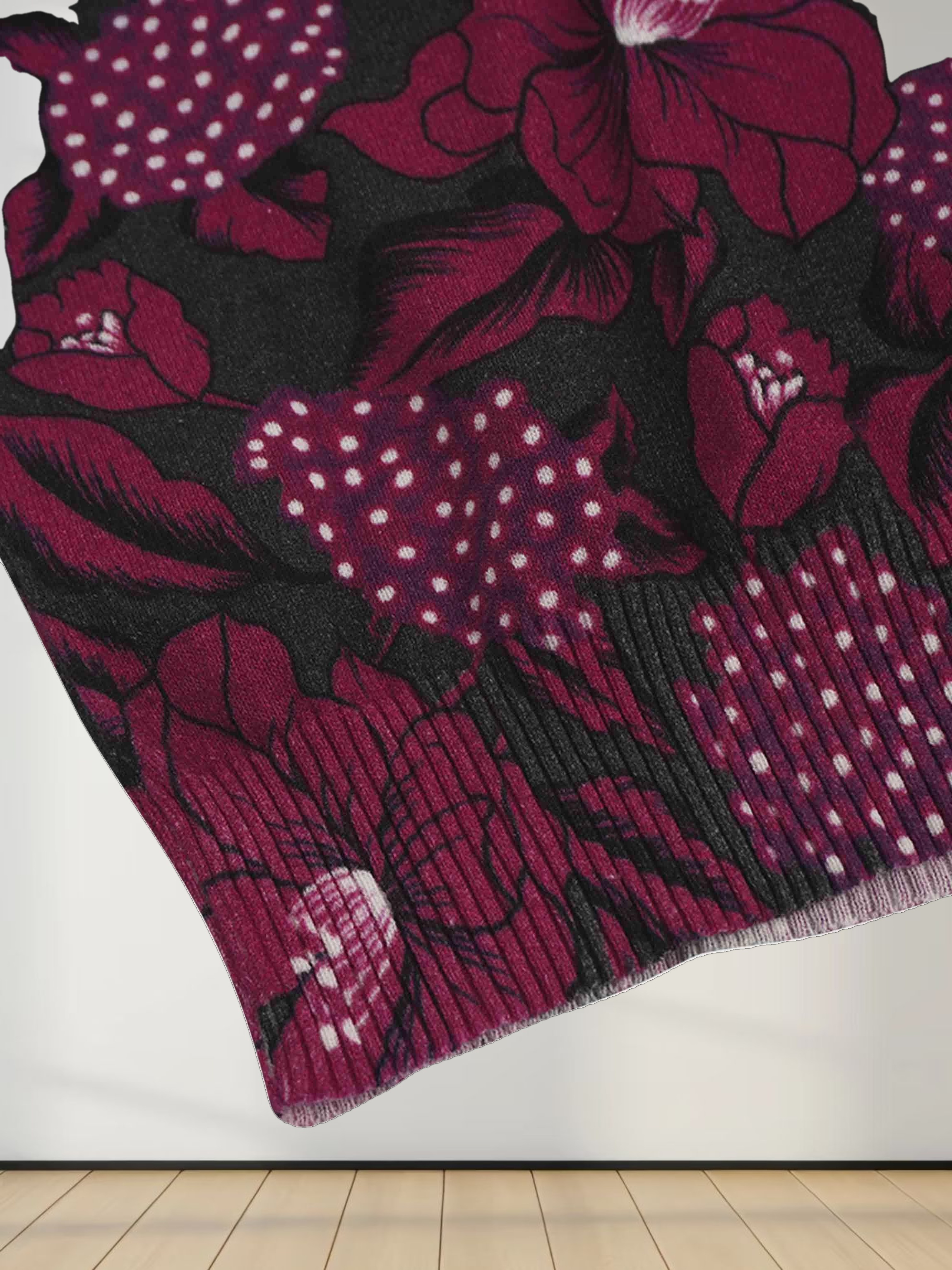 Thin Knit Turtleneck Sweater-Grey Pink Floral