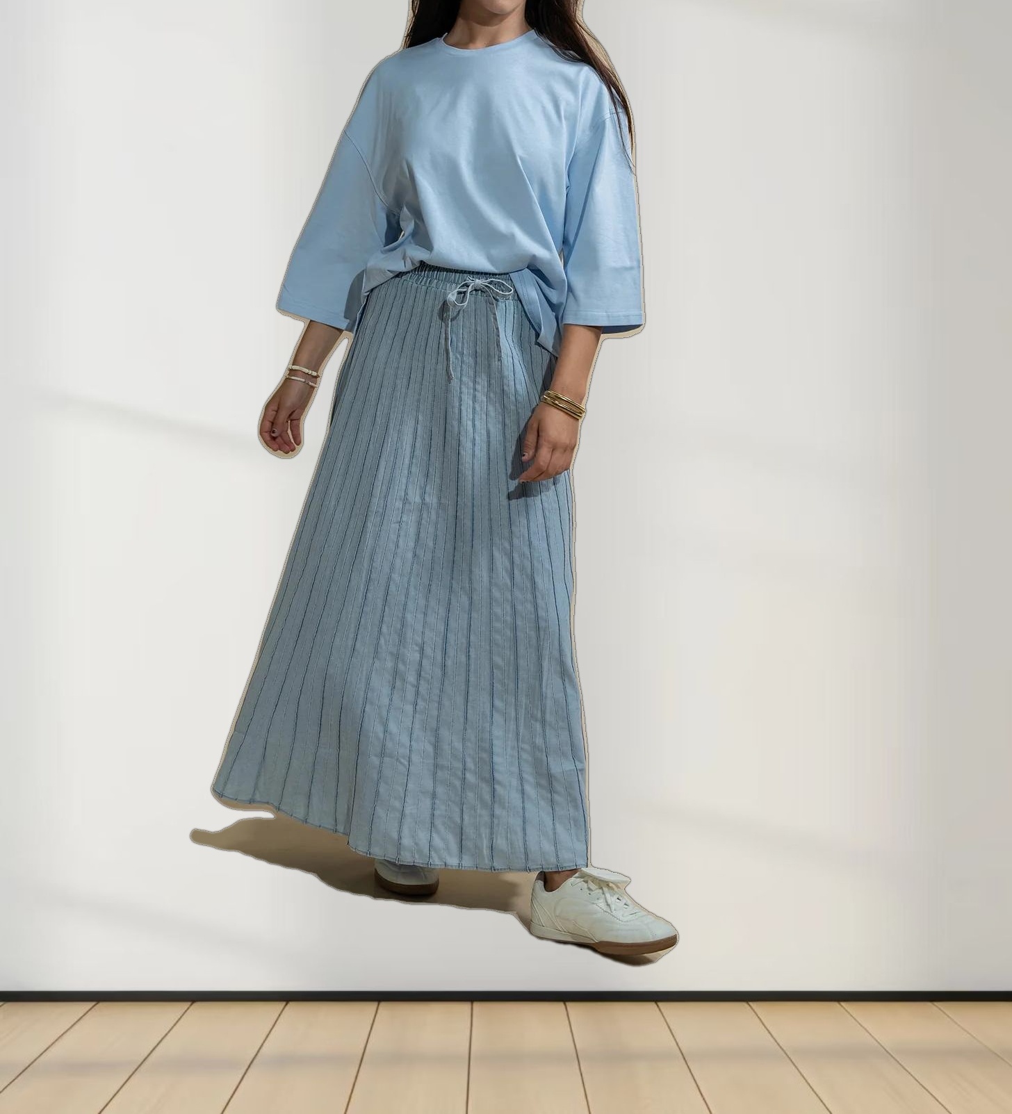 Oversized Boxy 3Q Sleeve Tee-Light Blue